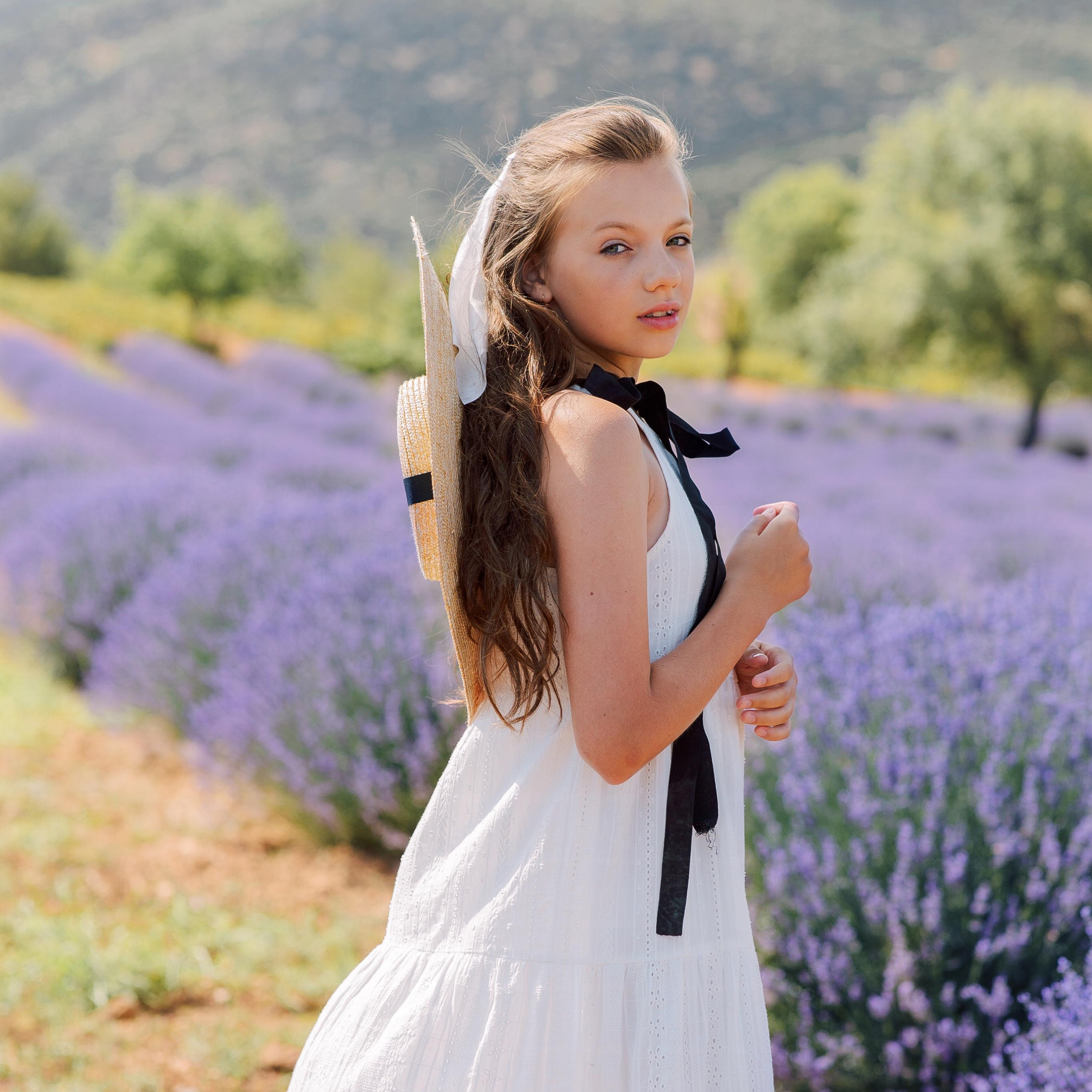 Family photo session in lavender fields