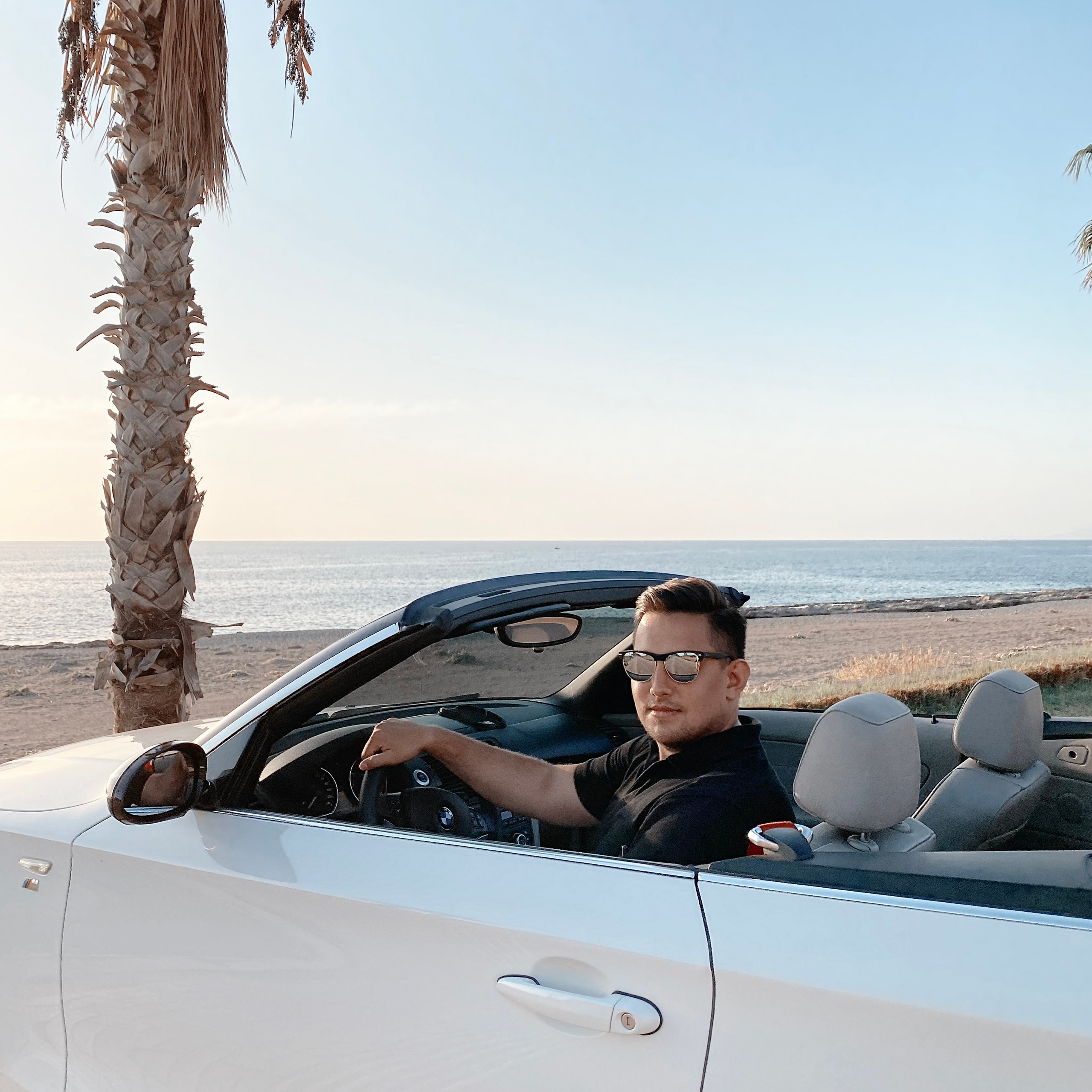 Filming for content with a cabriolet. Alsu Develi, Photographer in Turkey, Alanya, Side, Belek, Antalya, Kemer, Turkiye. Photoshooting in Alanya. Photosession in Belek, Side