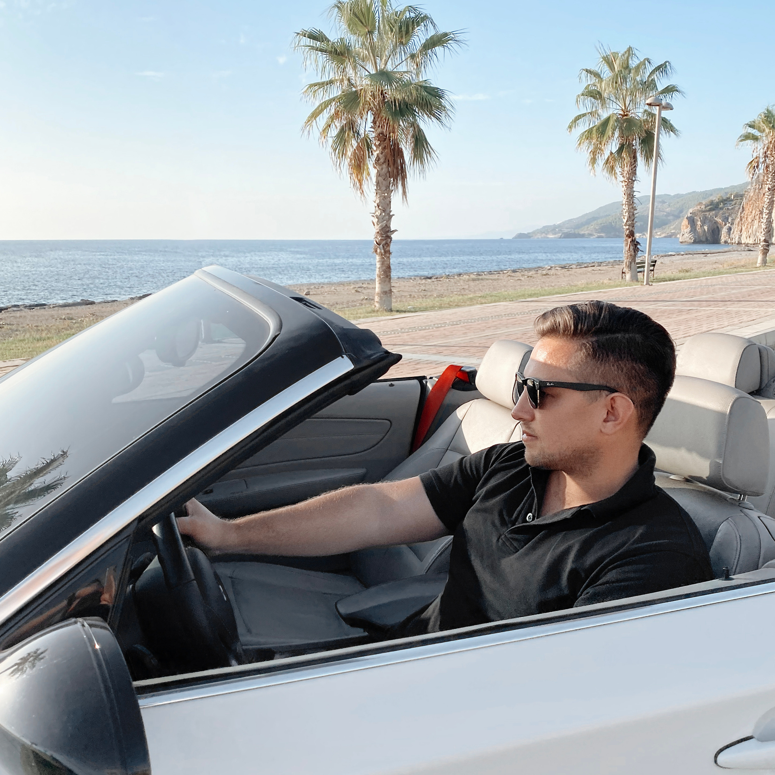 Filming for content with a cabriolet. Alsu Develi, Photographer in Turkey, Alanya, Side, Belek, Antalya, Kemer, Turkiye. Photoshooting in Alanya. Photosession in Belek, Side