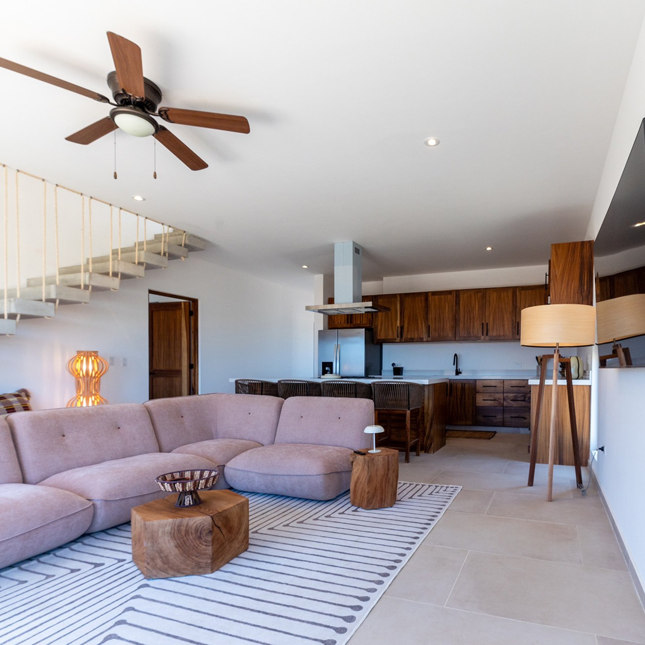 Spacious open living area with wooden finishes in los cabos, BCS property for rent