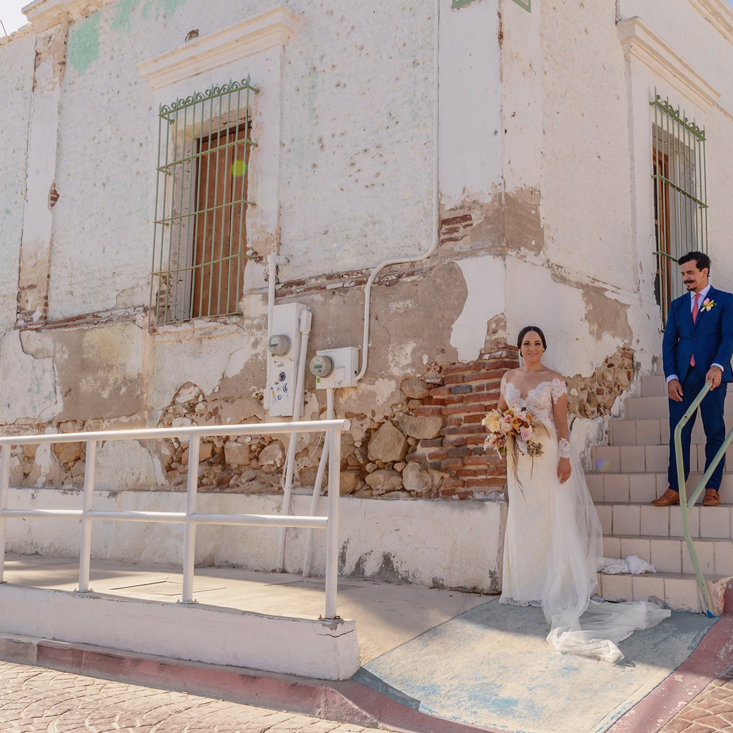 old downtown as a background for a wedding photoshoot
