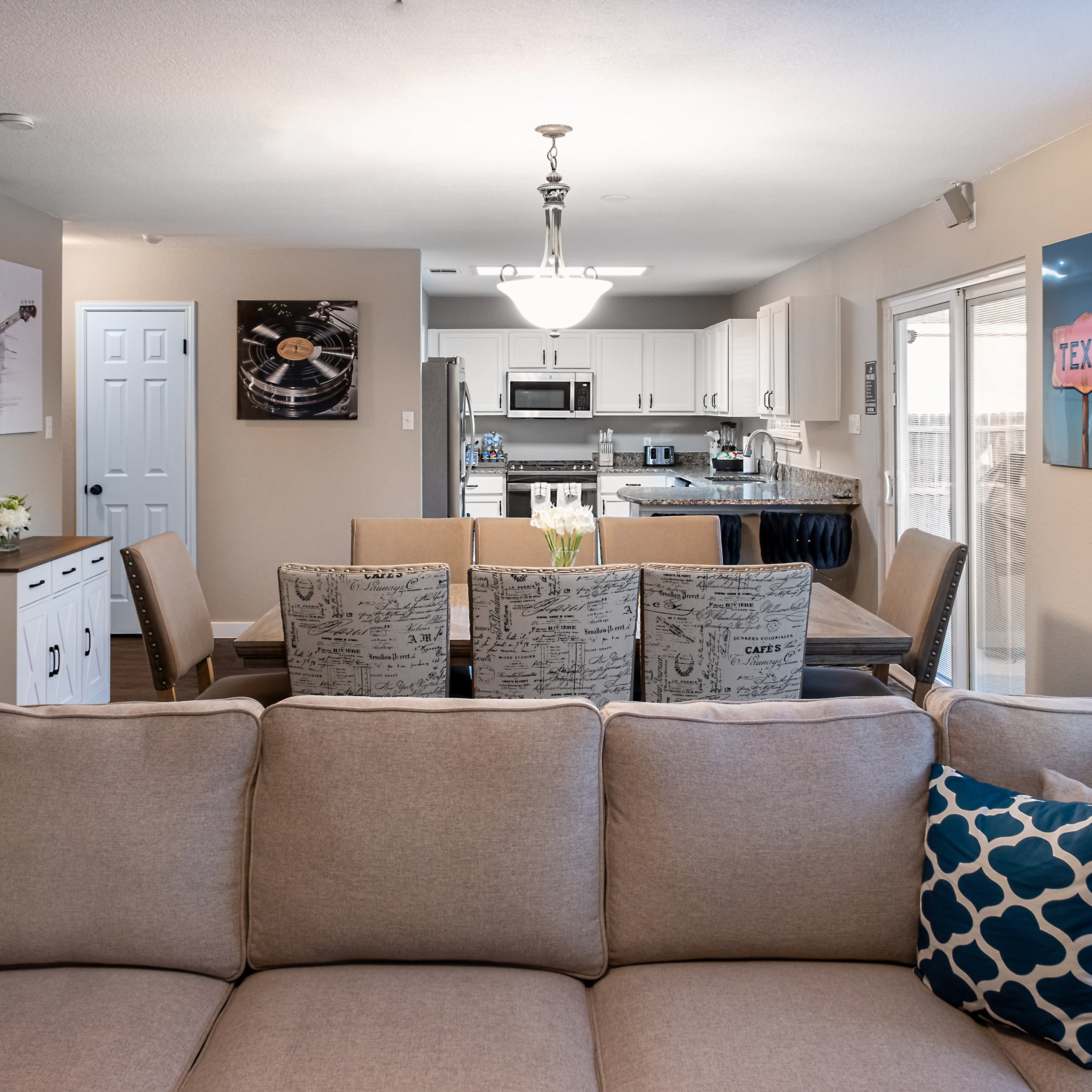 Bright contemporary living room with natural light photographed in Austin TX