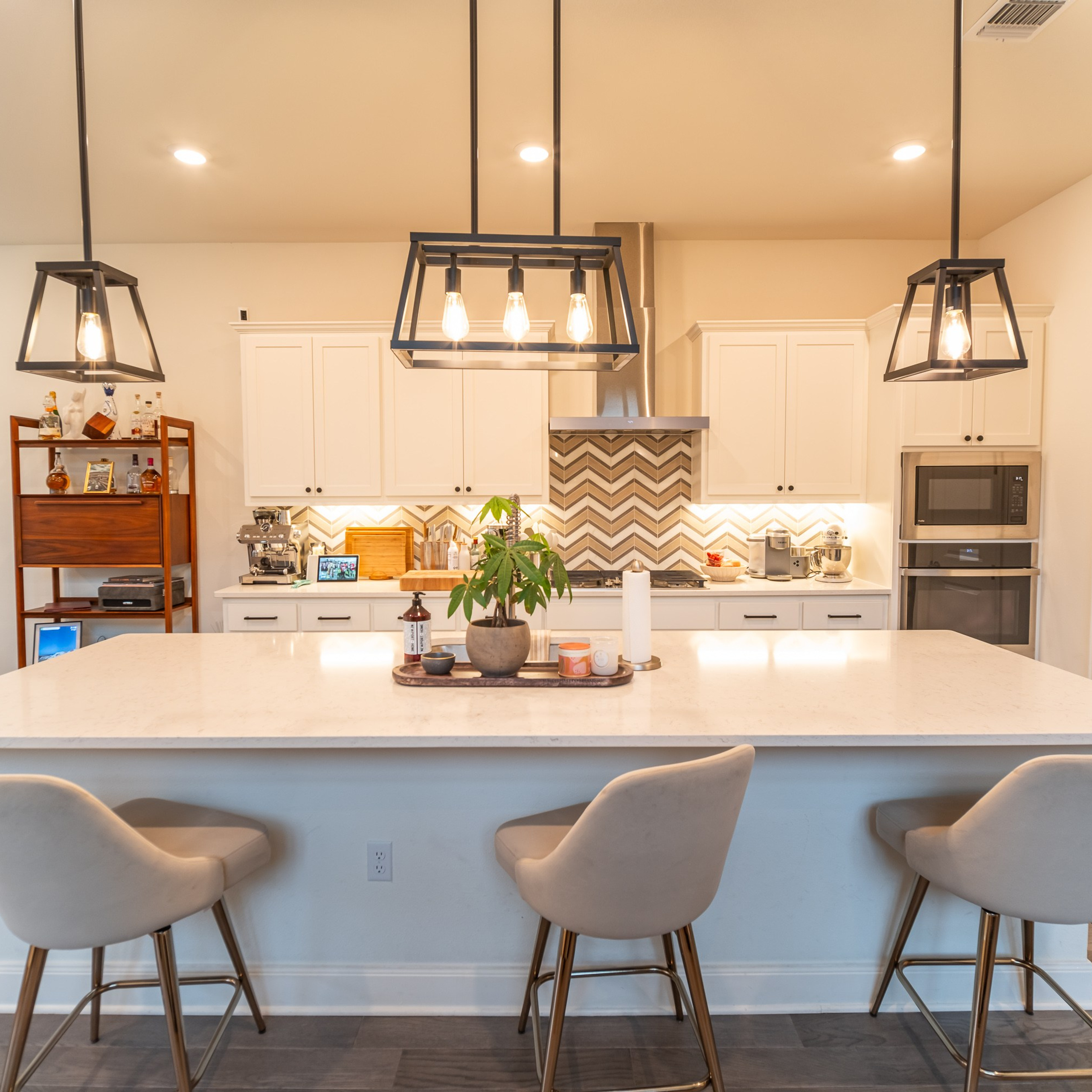 Modern white kitchen interior photographed by Austin Texas interior photographer