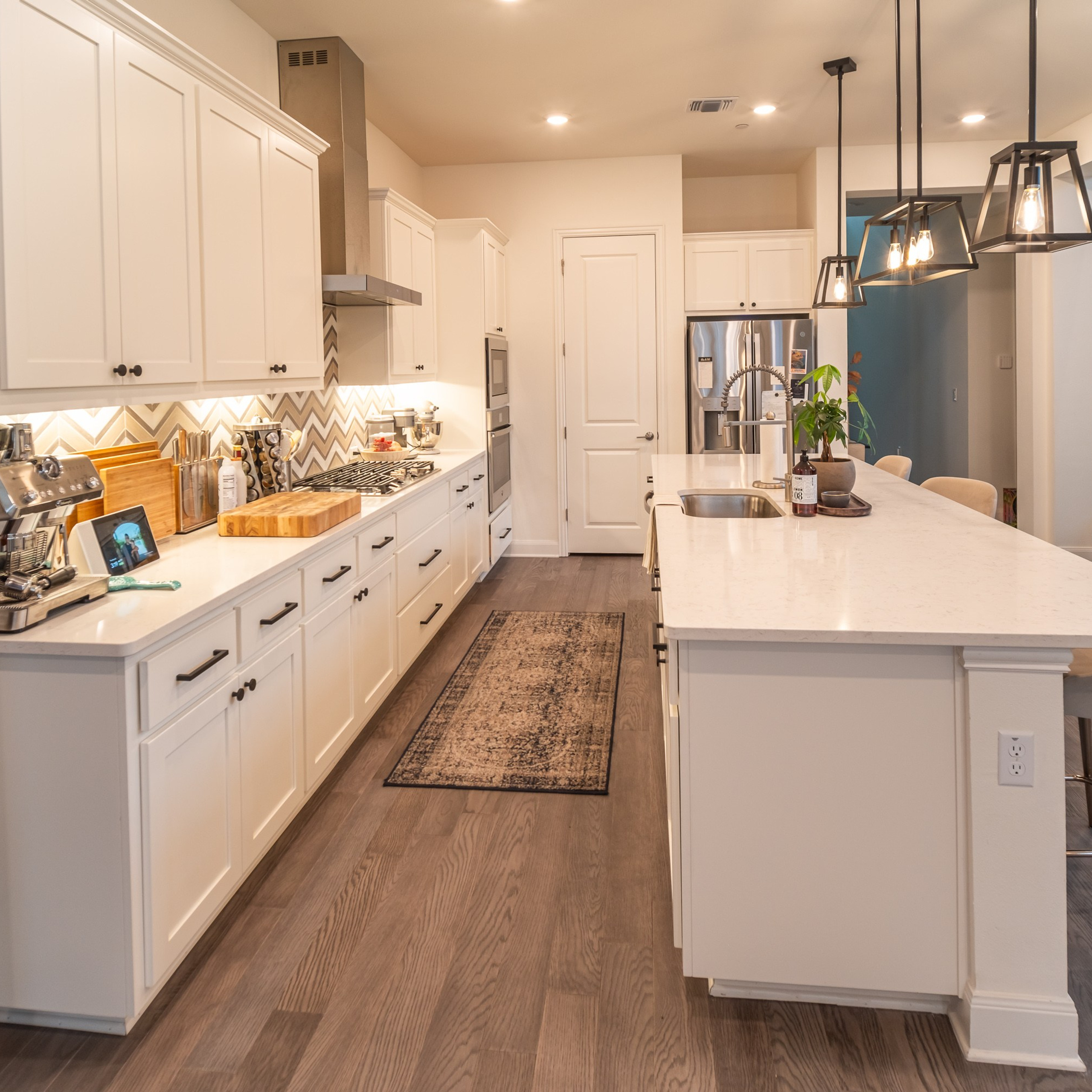 Modern white kitchen interior photographed by Austin Texas interior photographer