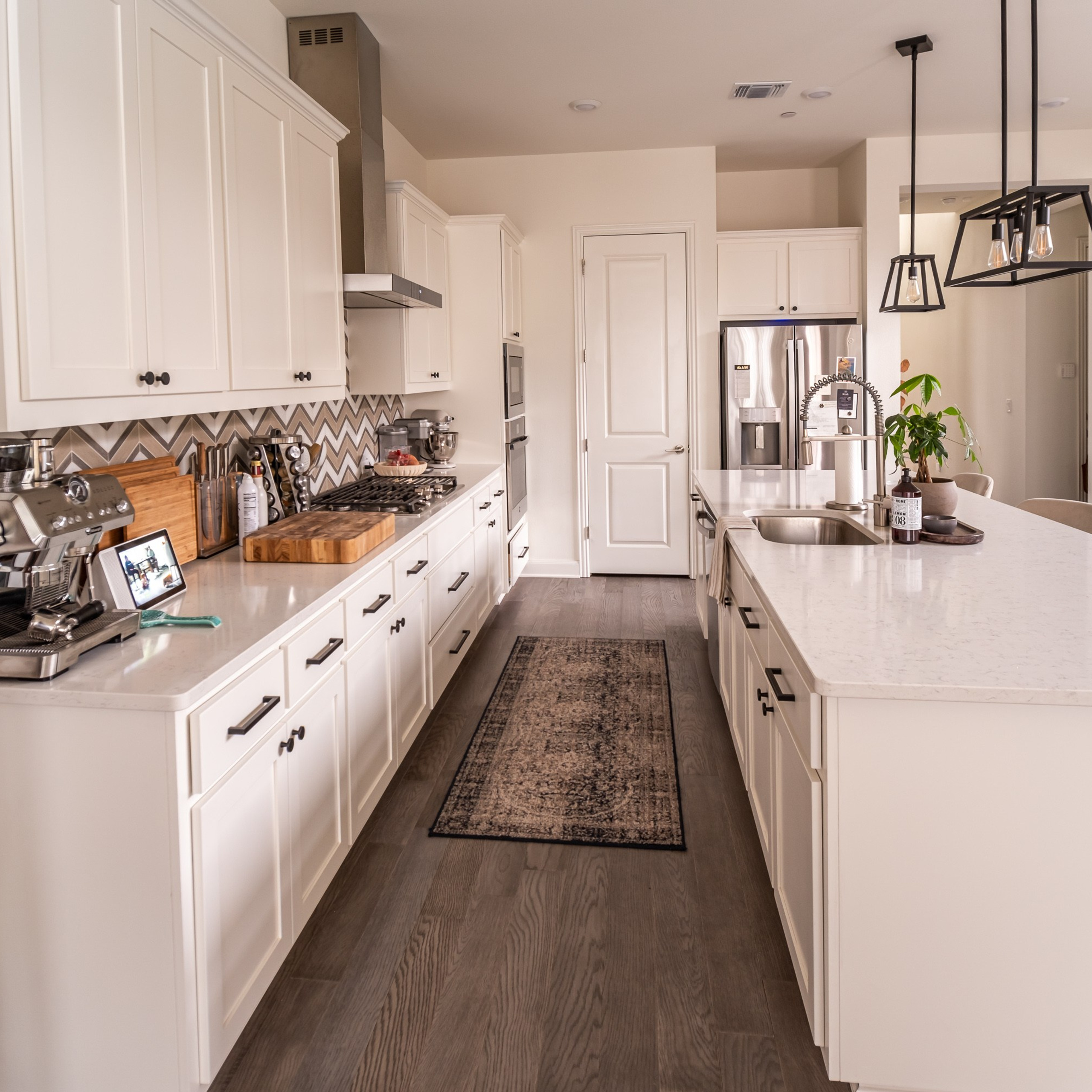 Modern white kitchen interior photographed by Austin Texas interior photographer