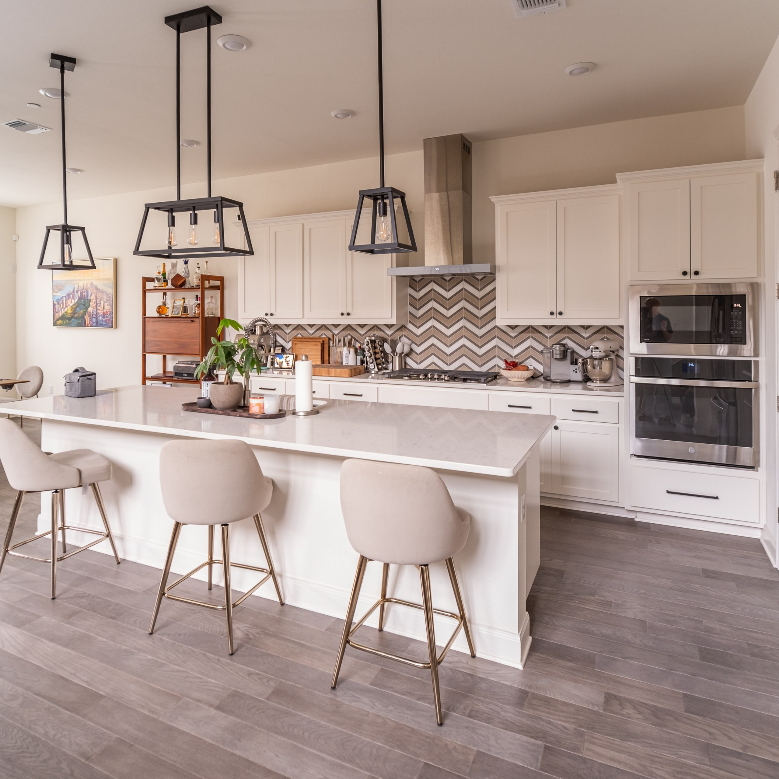 Modern white kitchen interior photographed by Austin Texas interior photographer