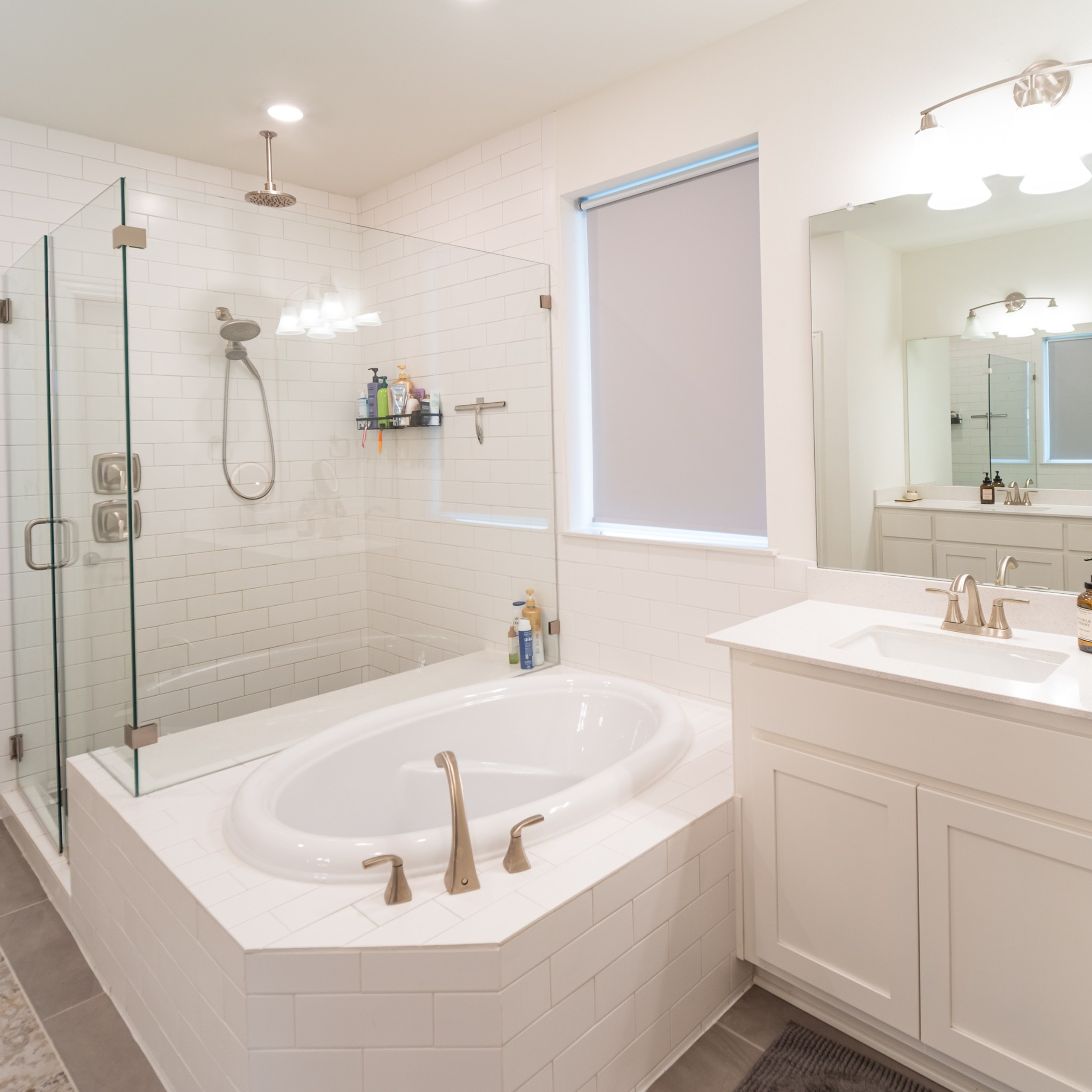 Minimalist bathroom interior with marble photographed in Austin Texas