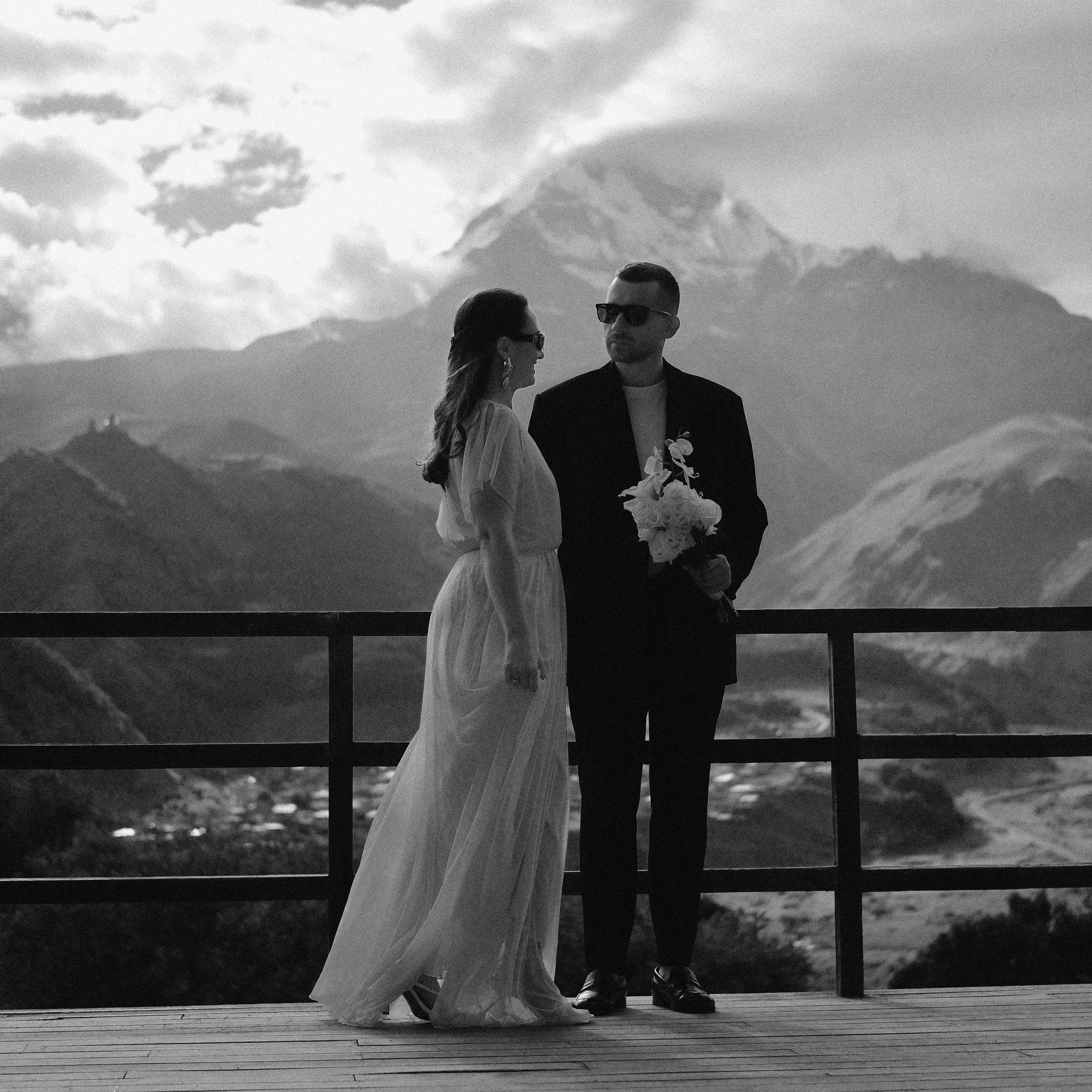 Bride and groom at rooms Hotel Kazbegi