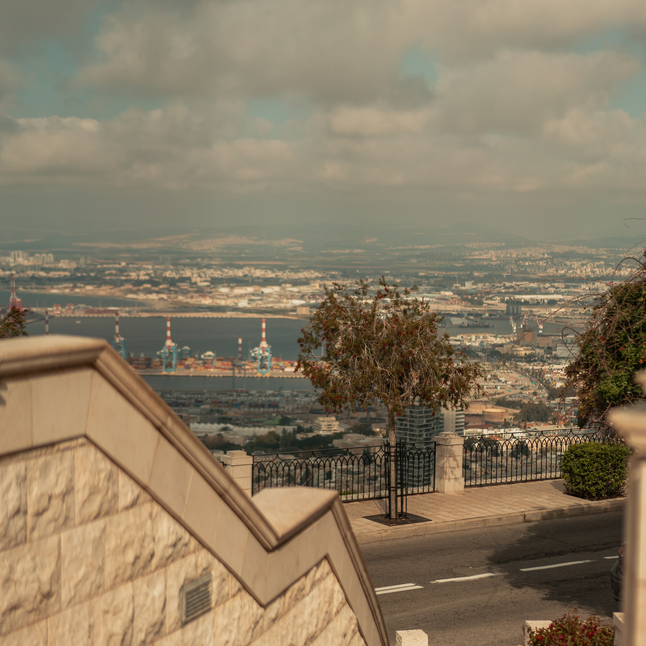 תצפית פרומנד לואי בחיפה: צילום עם נוף עירוני