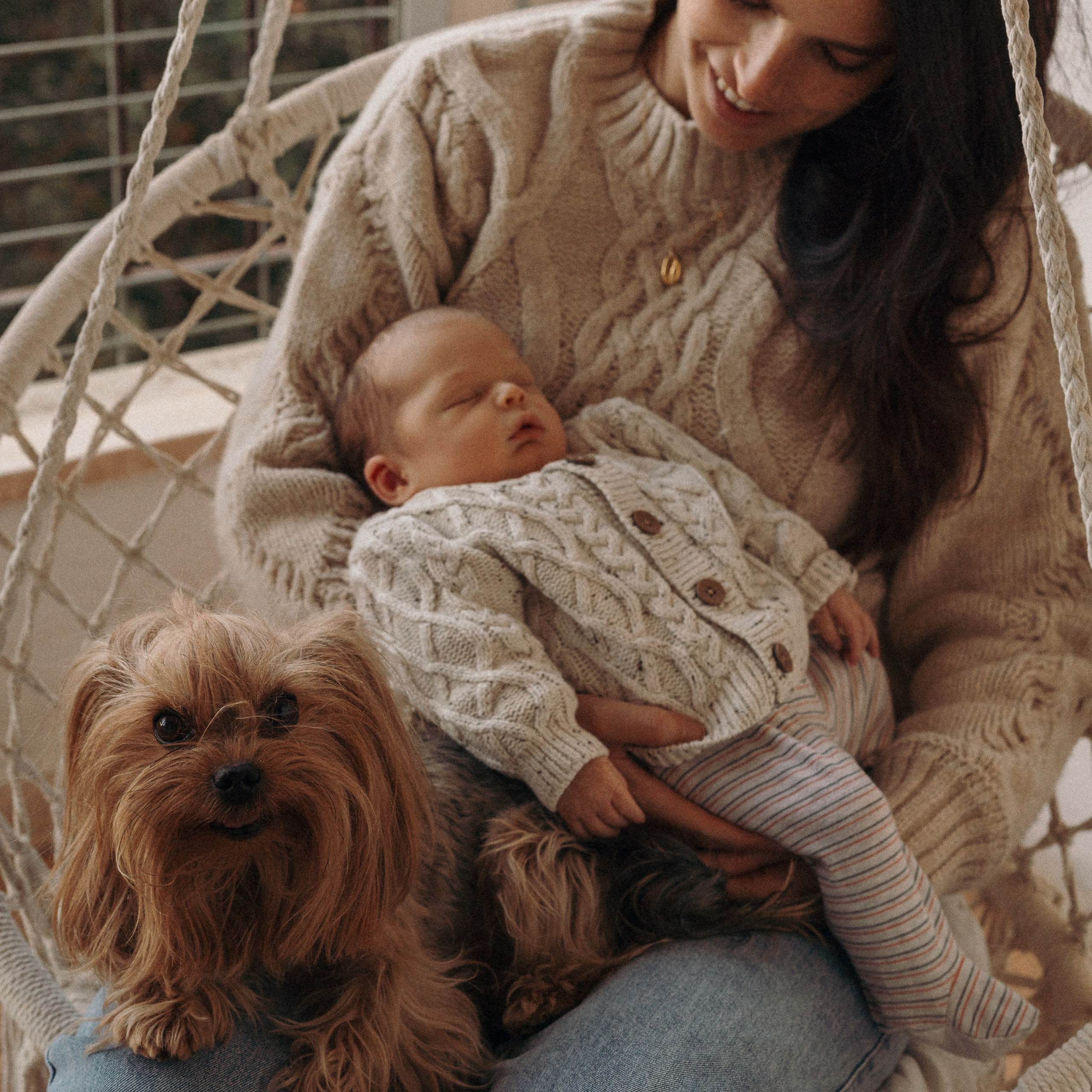 סשן צילום עם תינוק, אמא וכלבים | צילום משפחתי עם חיות מחמד