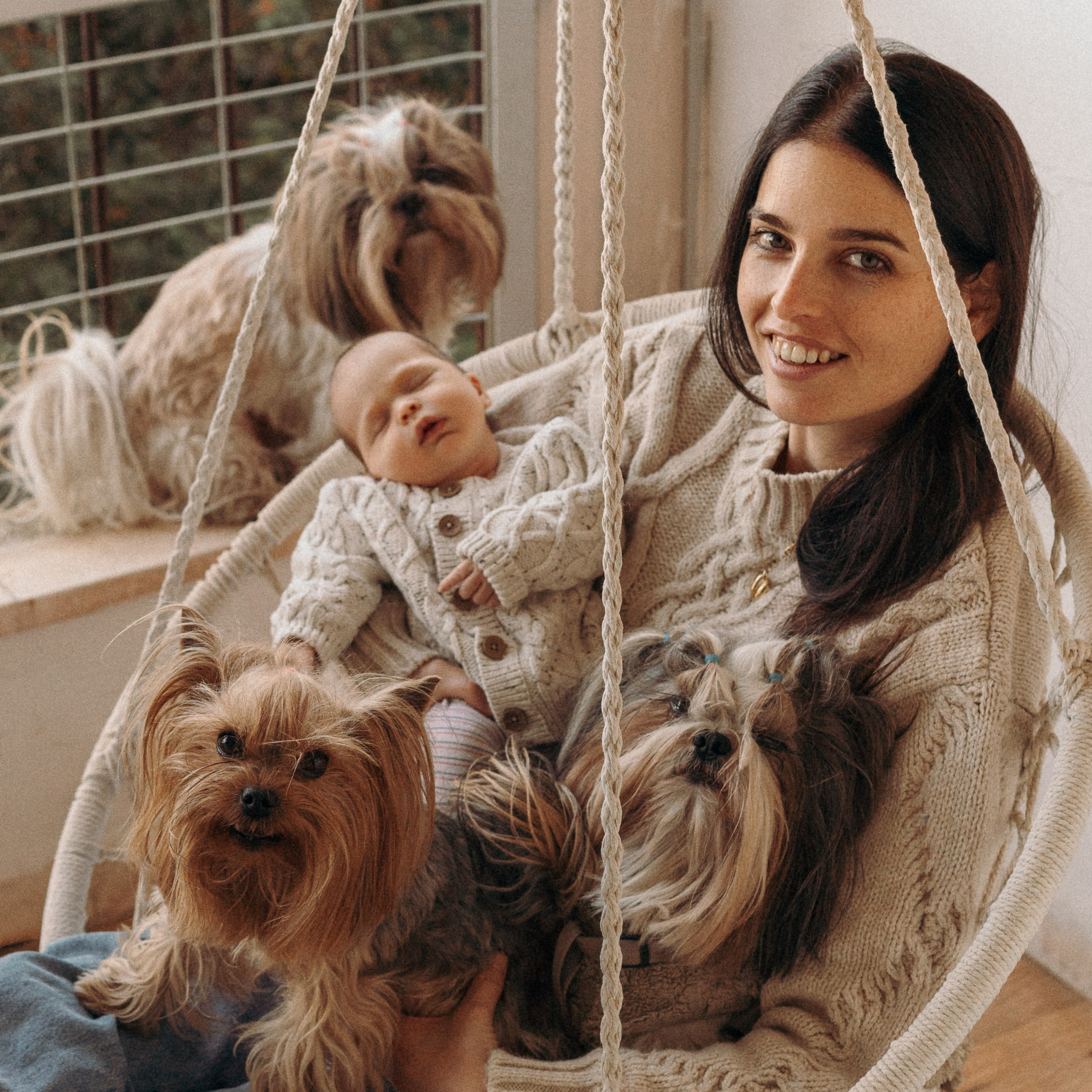 סשן צילום עם תינוק, אמא וכלבים | צילום משפחתי עם חיות מחמד