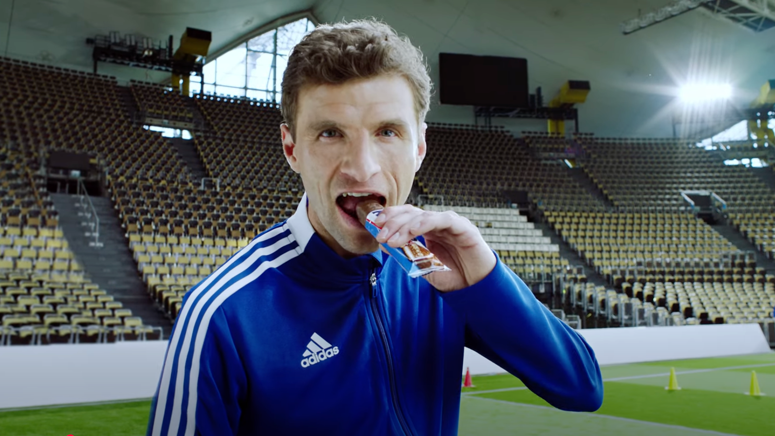 Soccer Legend Thomas Müller Warps Reality with Knoppers at Olympia Stadium.
