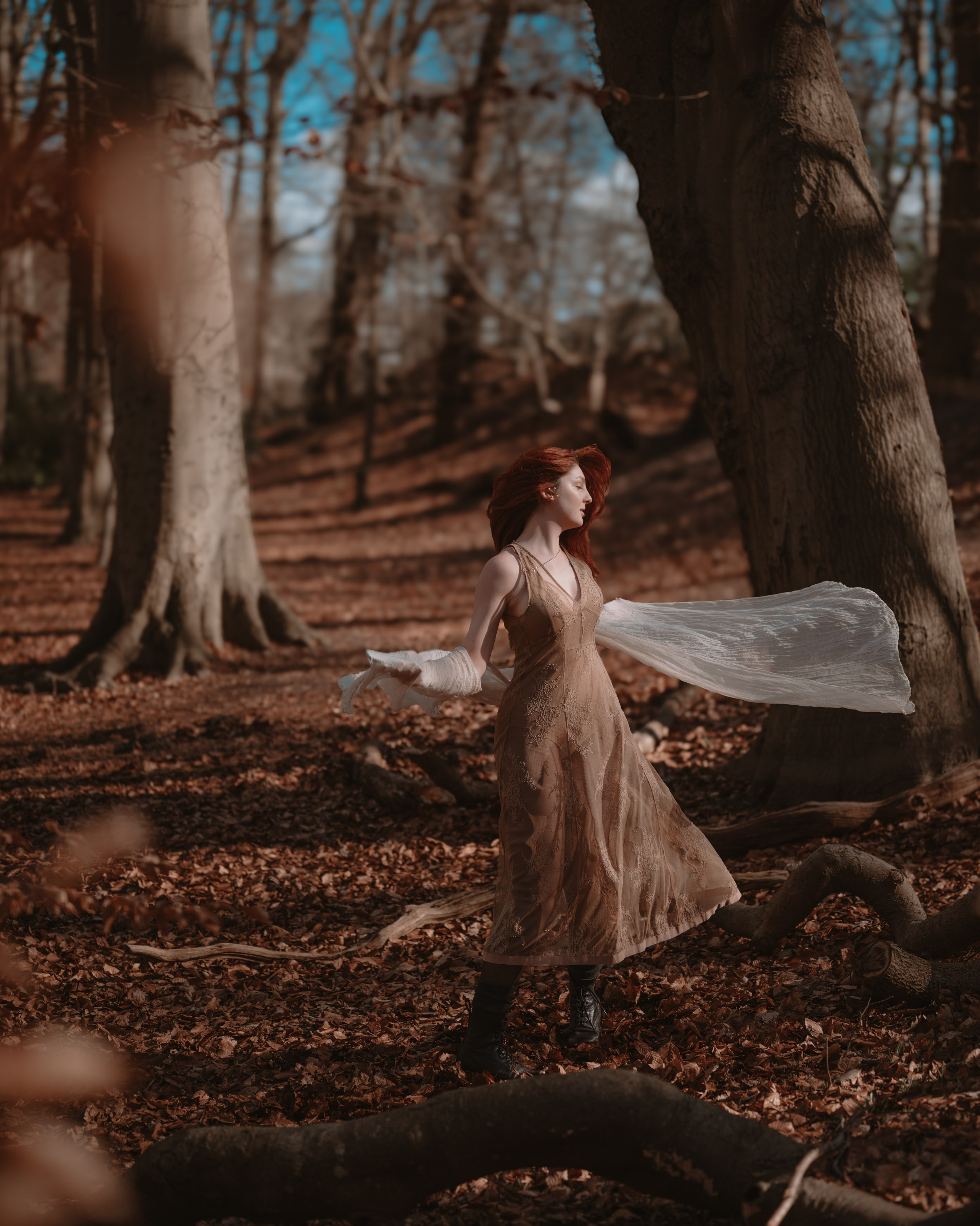 Self-portraits in the autumn forest in The Hague, Netherlands