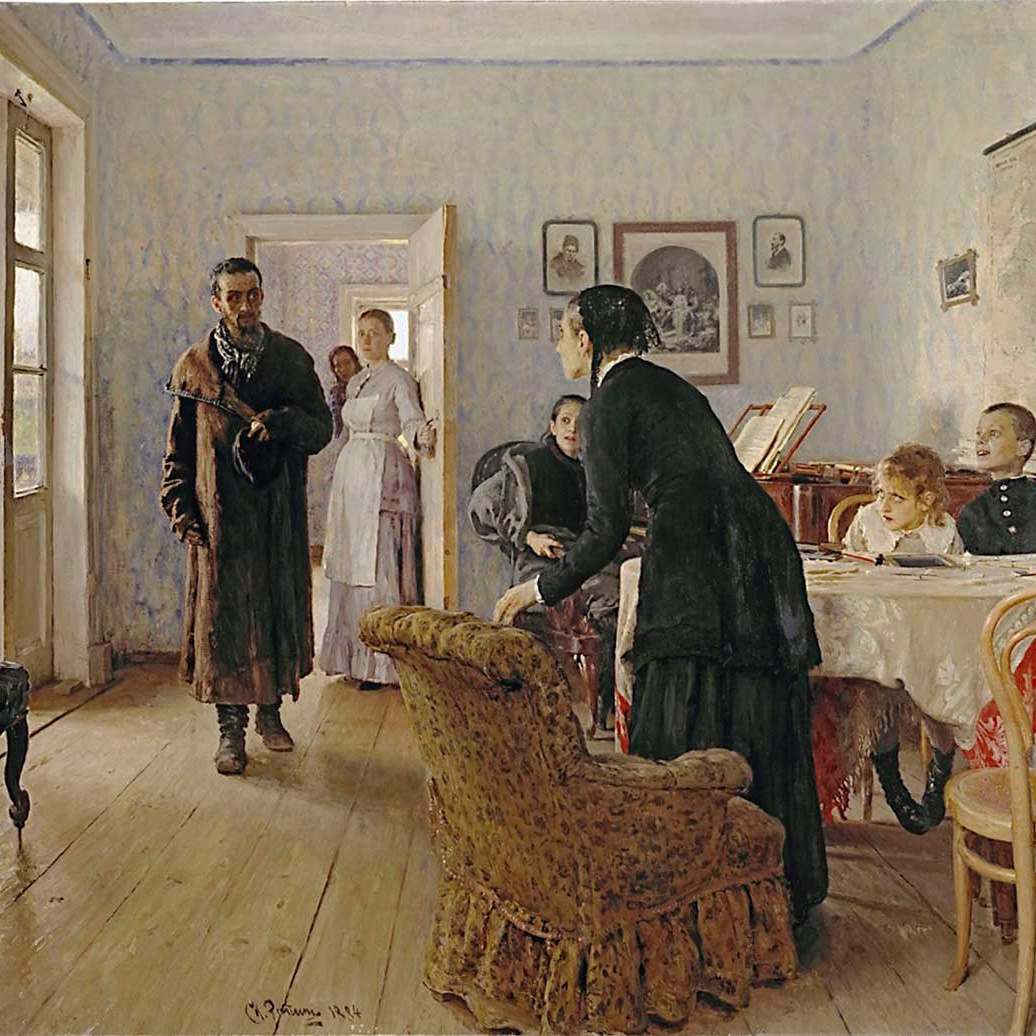 повседневность в искусстве Илья Репин «Не ждали» (1884) — бытовая сцена возвращения ссыльного в семейный дом, русский реализм, повседневная жизнь семьи, бытовой жанр в искусстве, интерьер XIX века, художник Илья Репин, бытовуха в искусстве