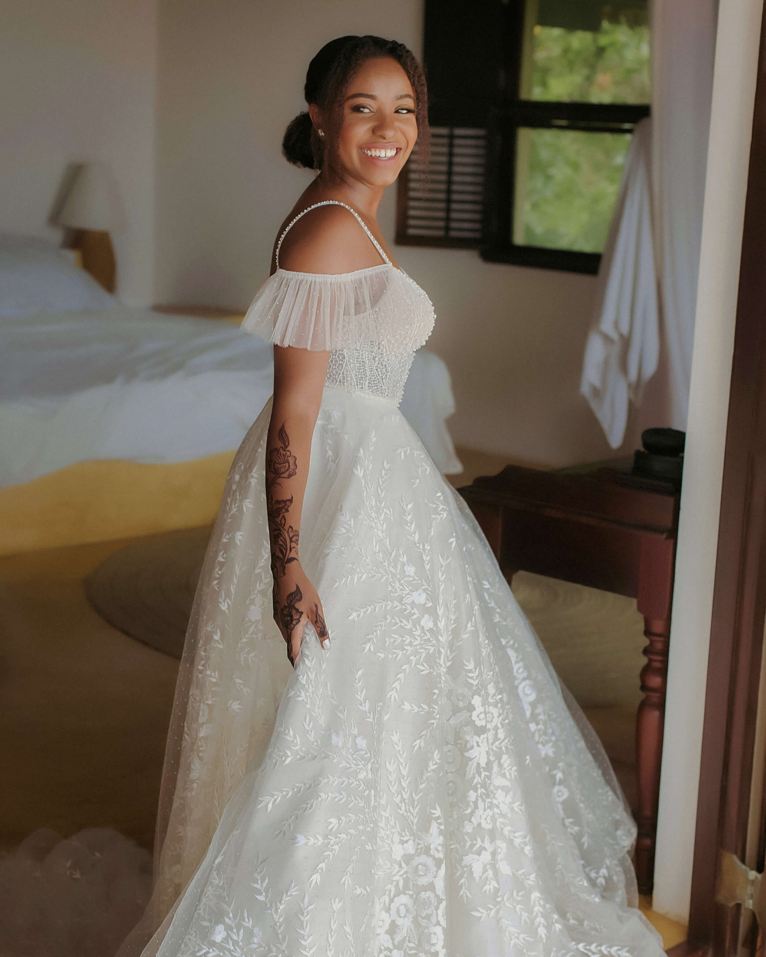 Elegant bridal preparation at Shela Beach in Lamu. Maiafreia photography captures serene moments of anticipation and grace on your wedding day.