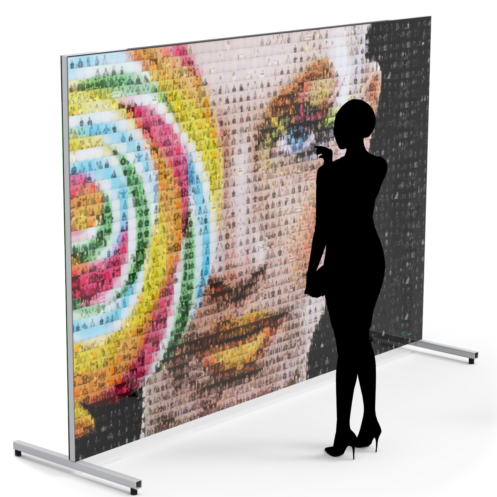 Фотомозаика  — это вид активности, где гости участвуют в создании изображения большого формата, заданного заказчиком из множества фотографий, снятых на Вашем мероприятии. Это может быть логотип компании, портрет именинника или любое изображение, касающееся вашего мероприятия.  А также это отличный способ объединить всех гостей. Основная цель интерактива — показать каждому гостю мероприятия, что он — его важная и неотъемлемая часть. Каждая фотография печатается в двойном экземпляре, один снимок остается у гостя, а второй он вклеивает на полотно мозаики по коду ячейки, указанному на снимке.