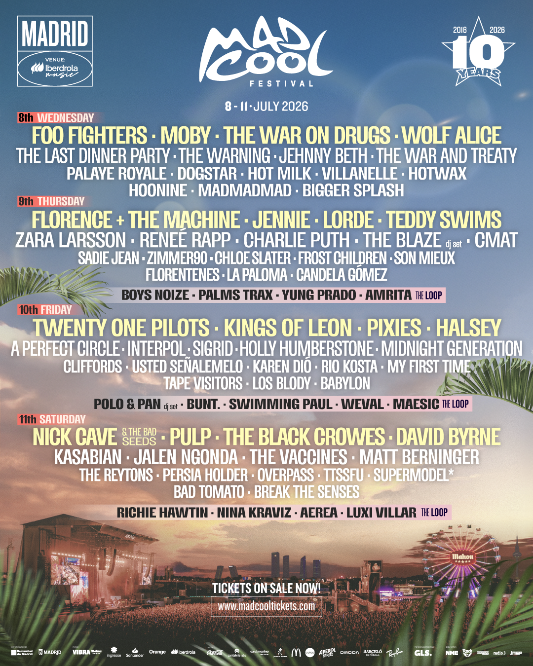 Mad Cool 2026 — 10th anniversary festival in Madrid: lineup and format changes | FOTKAI