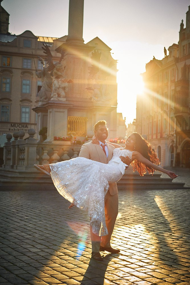 Shivani & Ray — Prague Honeymoon Photography at Sunrise