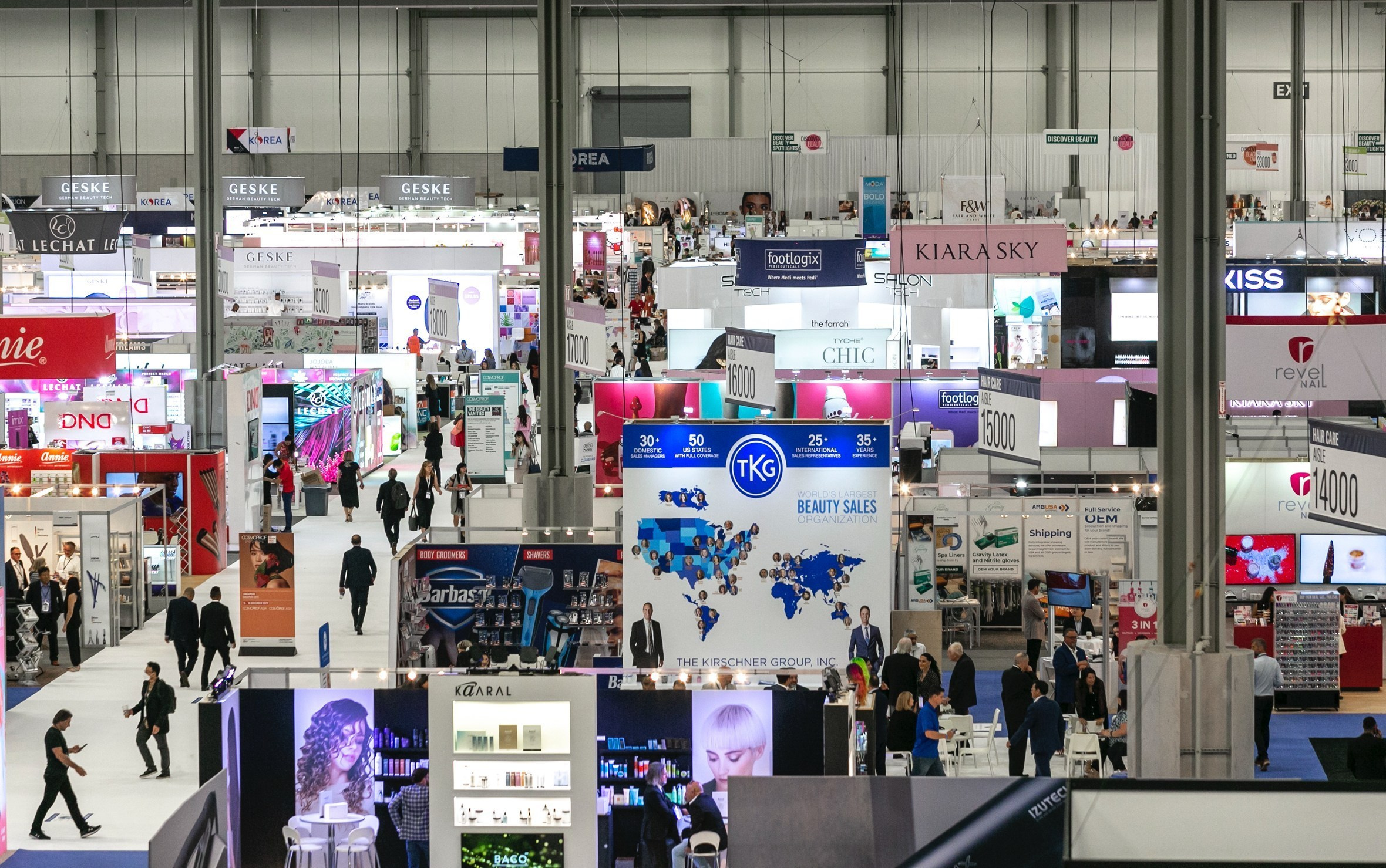 Wide exhibition venue showing multiple zones that require careful camera and cable planning