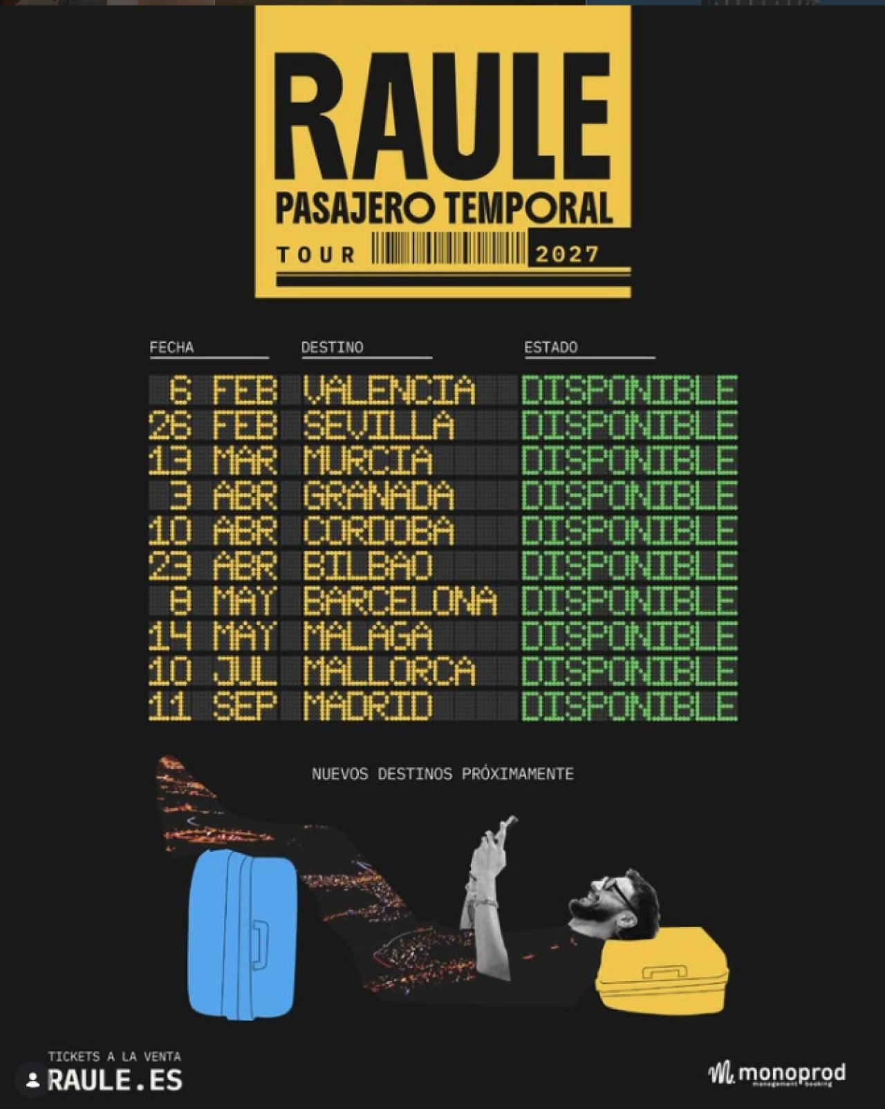 Raule anuncia Pasajero Temporal Tour 2027: diez conciertos en España | FOTKAI