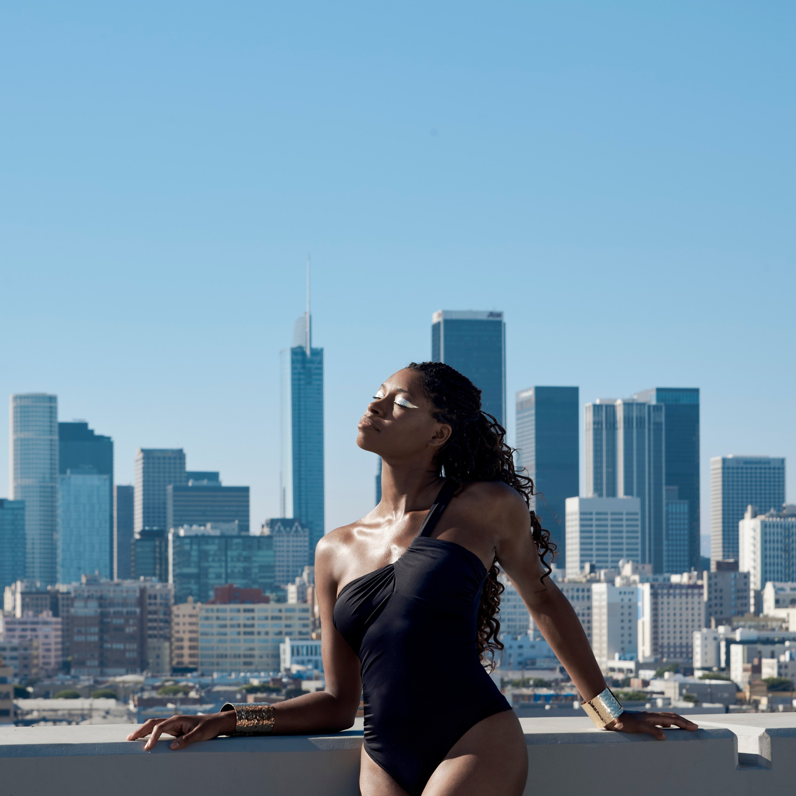 Outdoor portrait with Los Angeles skyline