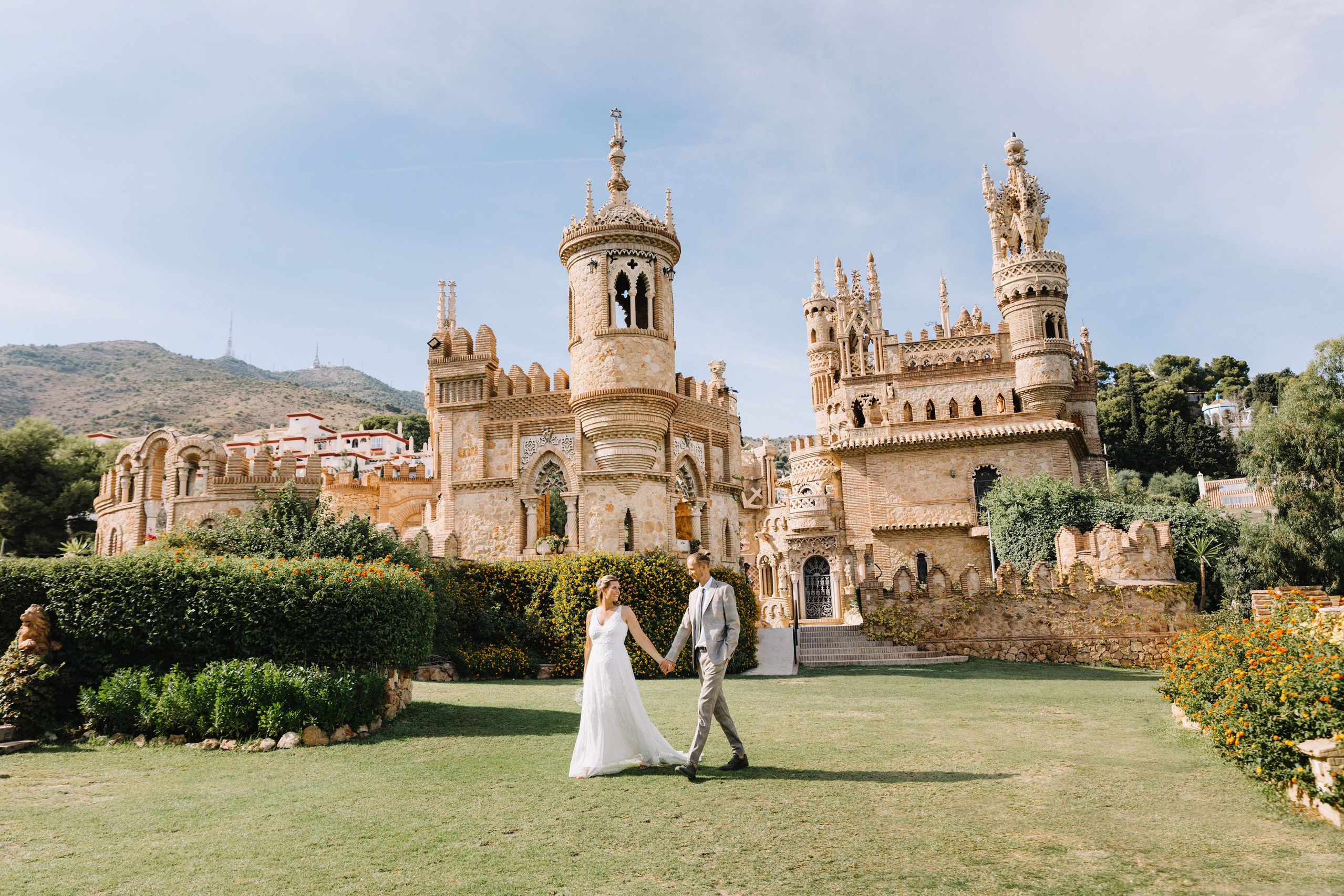 Bride and groom at the castle wedding photoshoot