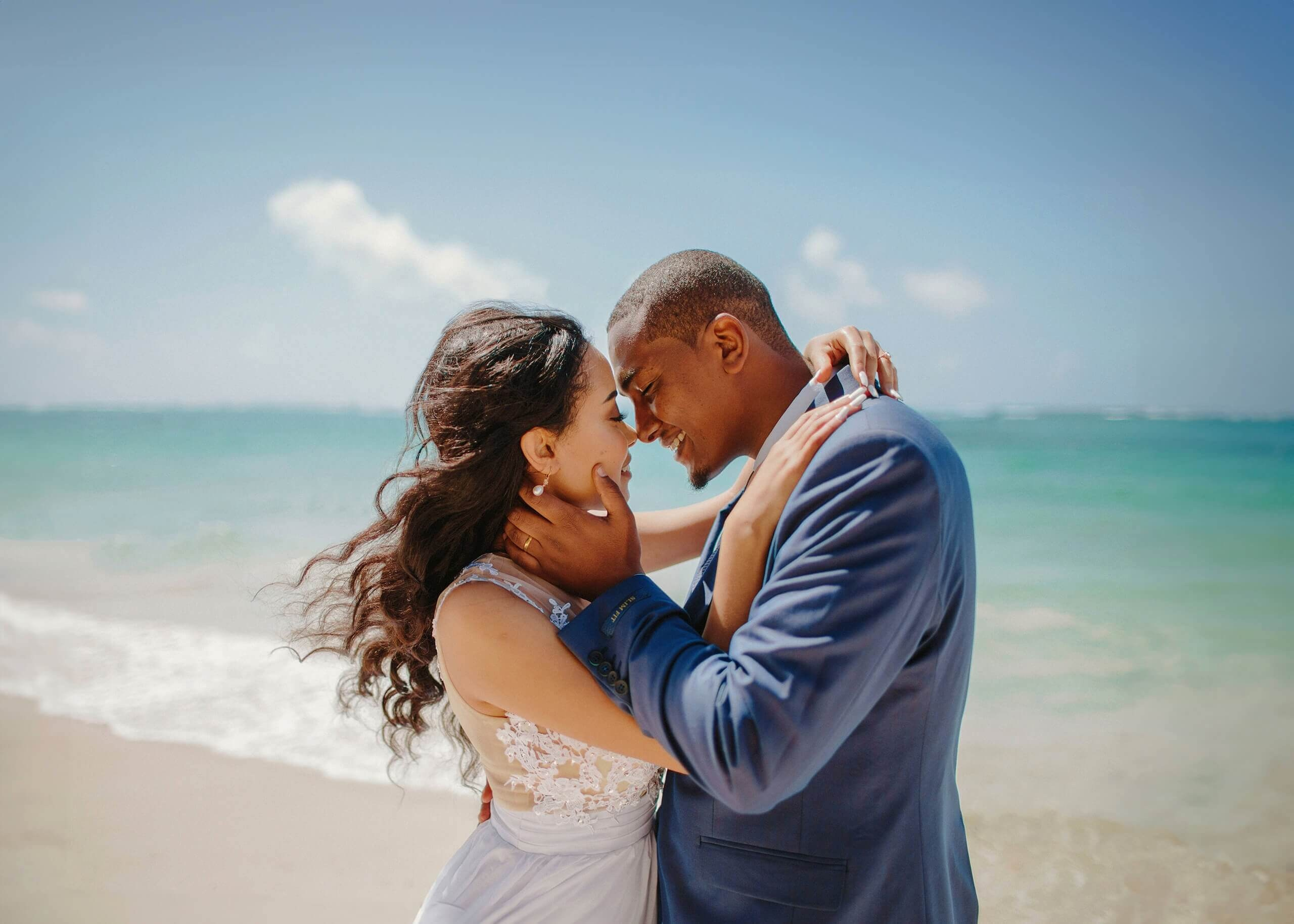 Romantic beachside Ethiopian couple portrait Leopard beach Diani. Captured by Maiafreia photography, where love and luxury meet for unforgettable Kenyan wedding and engagement photography.