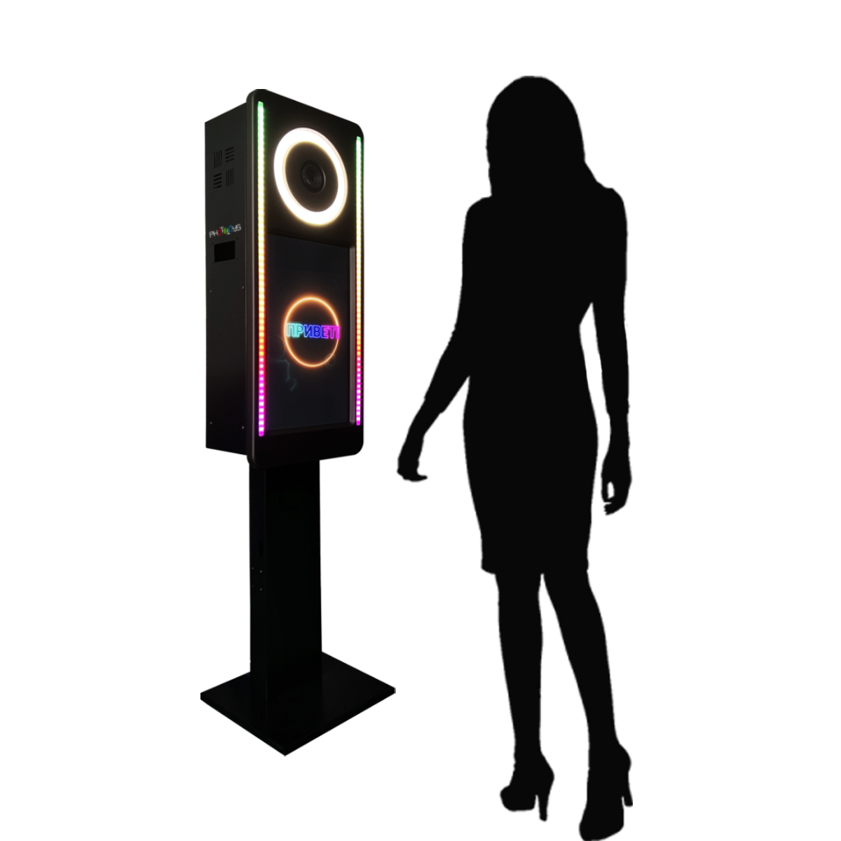 Это автономное устройство для мероприятий которое сделает Ваше событие уникальным, вызовет большой интерес и подарит огромное количество эмоций! Фотобокс завлекает Ваших гостей красивой анимацией и ярким диодным свечением, с  призывом прикоснуться к нему, после чего включается камера. У гостей есть время подготовиться и занять подходящую позу для того, чтобы снимок получился красивым. После срабатывания вспышки у гостей есть возможность подписать свою фотографию и отправить ее в соцсети, на почту или на принтер. Уже через 10 секунд высококачественный термосублимационный принтер выдает готовую фотографию формата 10×15см, которую Ваши гости могут забрать с собой.