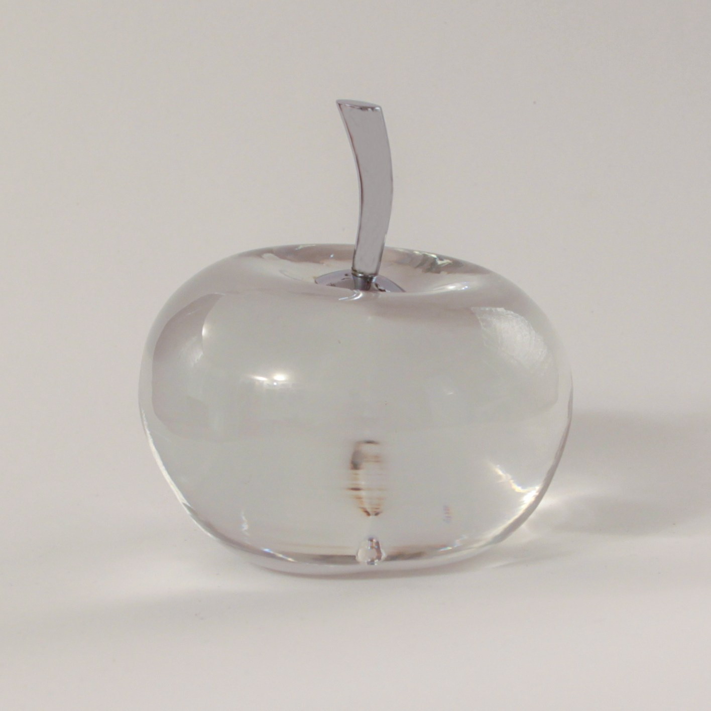 Vintage glass Apple paperweight with polished steel elements