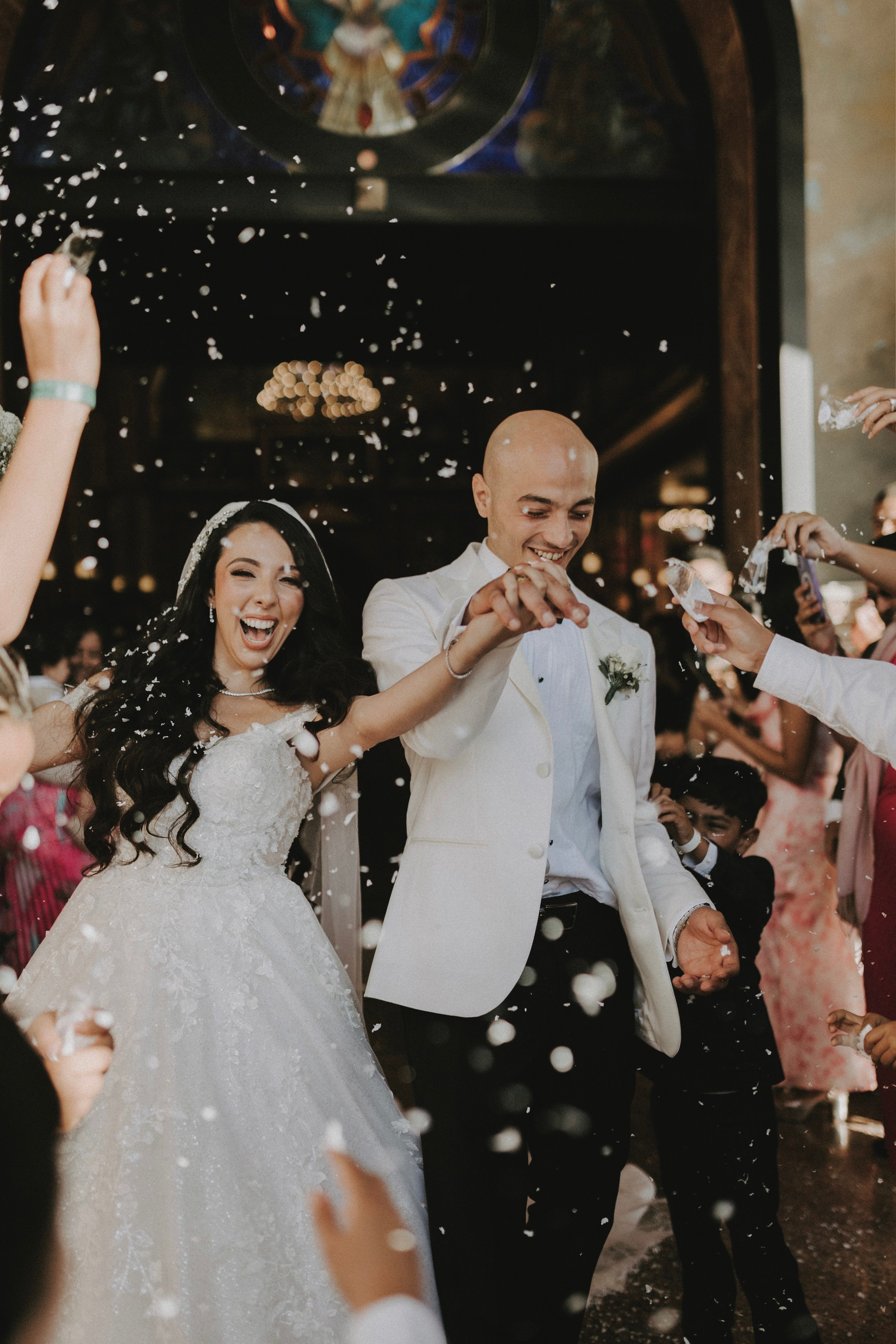Bride and groom going out the church in Sharm El Sheikh