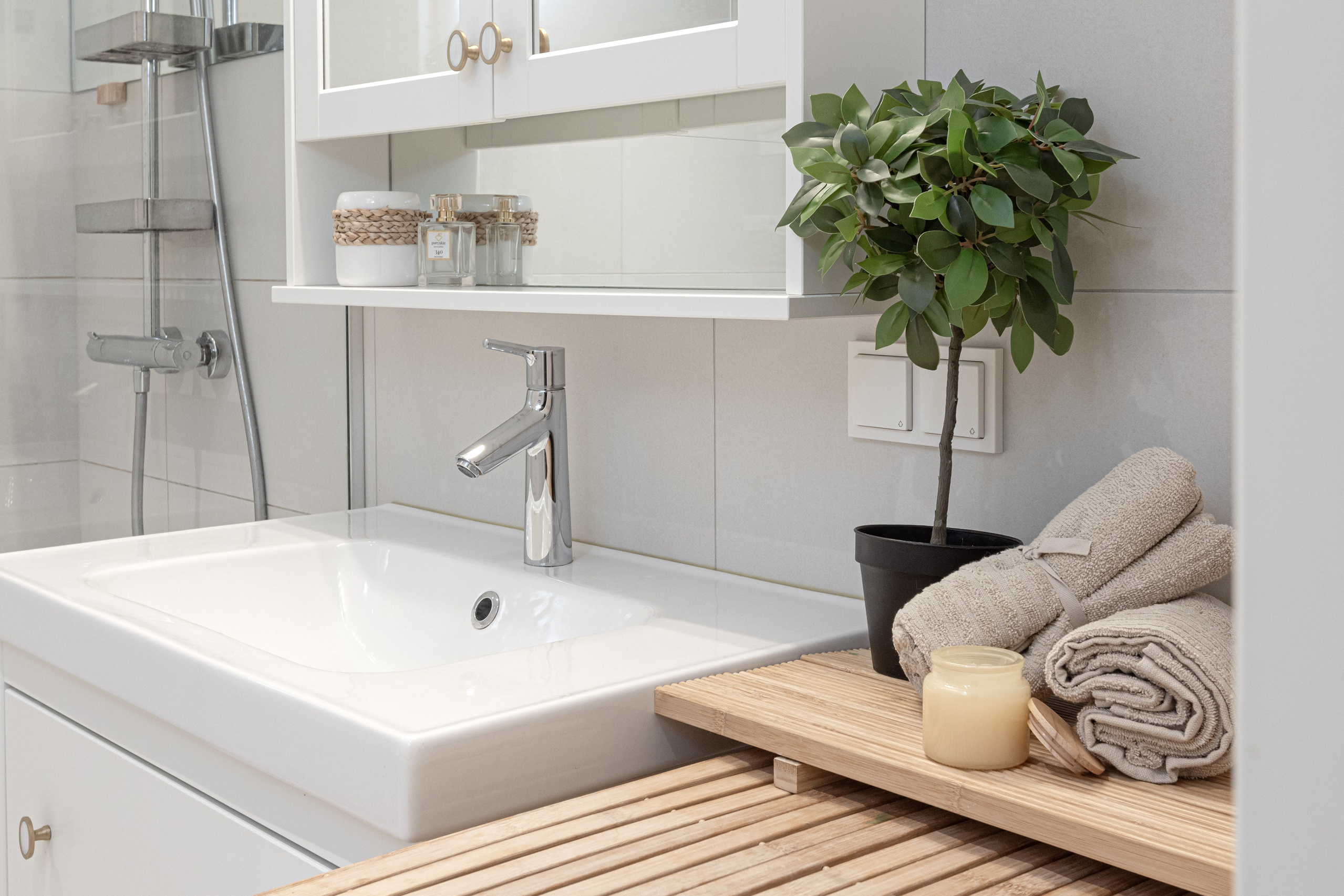 High-end bathroom atmospheric Modern bathroom photographed for a real estate advertisement