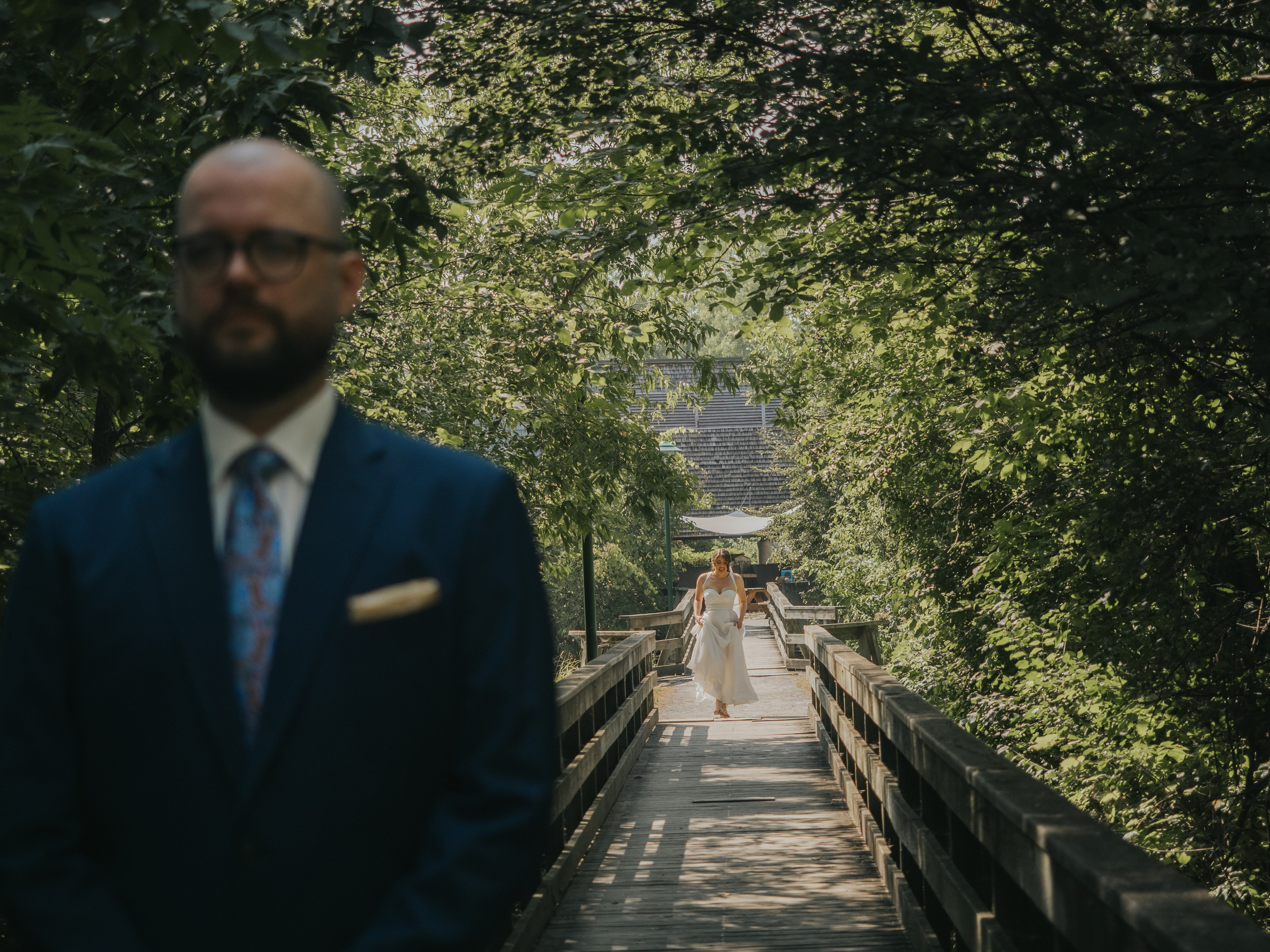 Groom waiting for his bride during a first look before their wedding ceremony — Montreal wedding photography by Muriel Oe