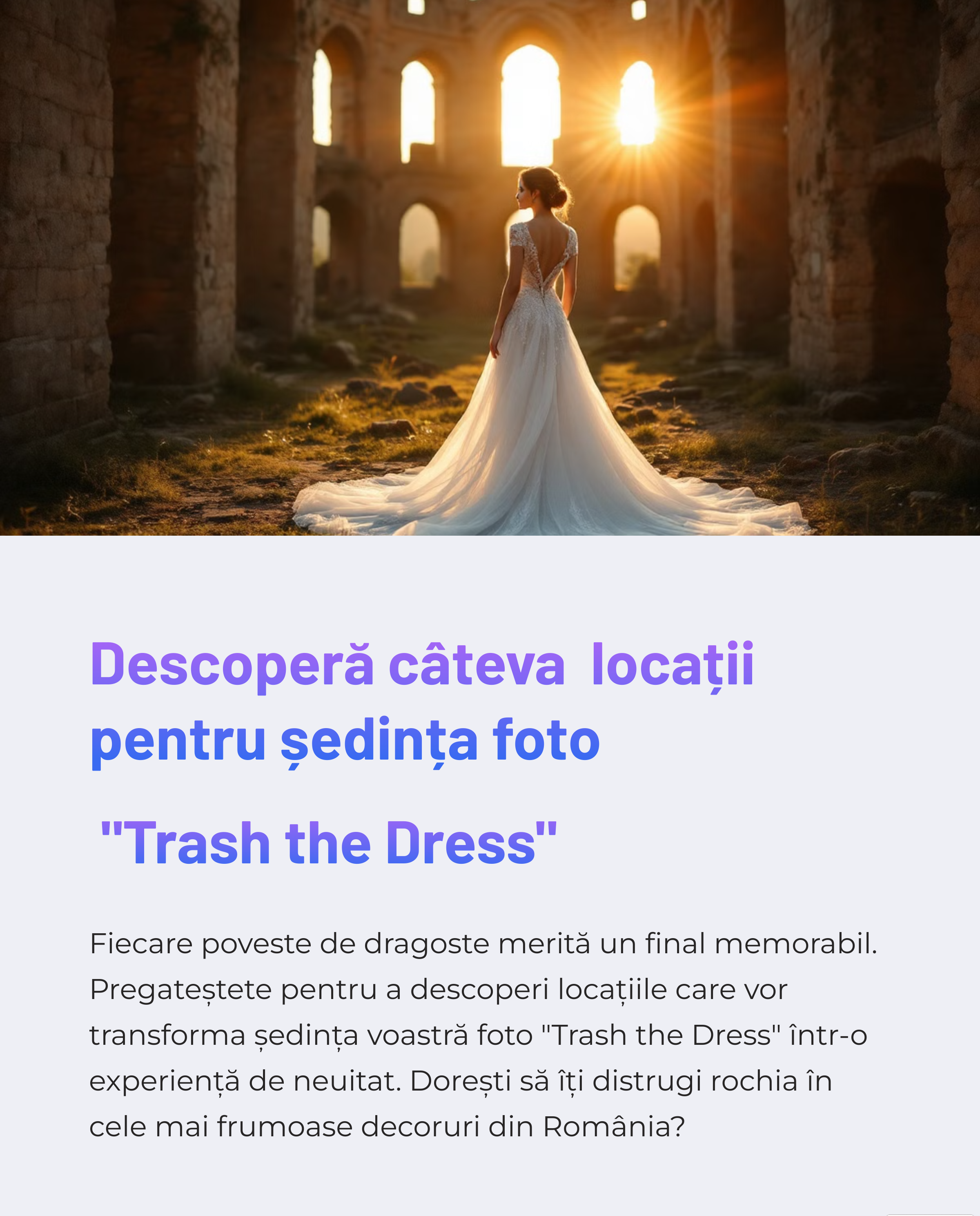 Locatii sedinta foto „Trash the Dress”
