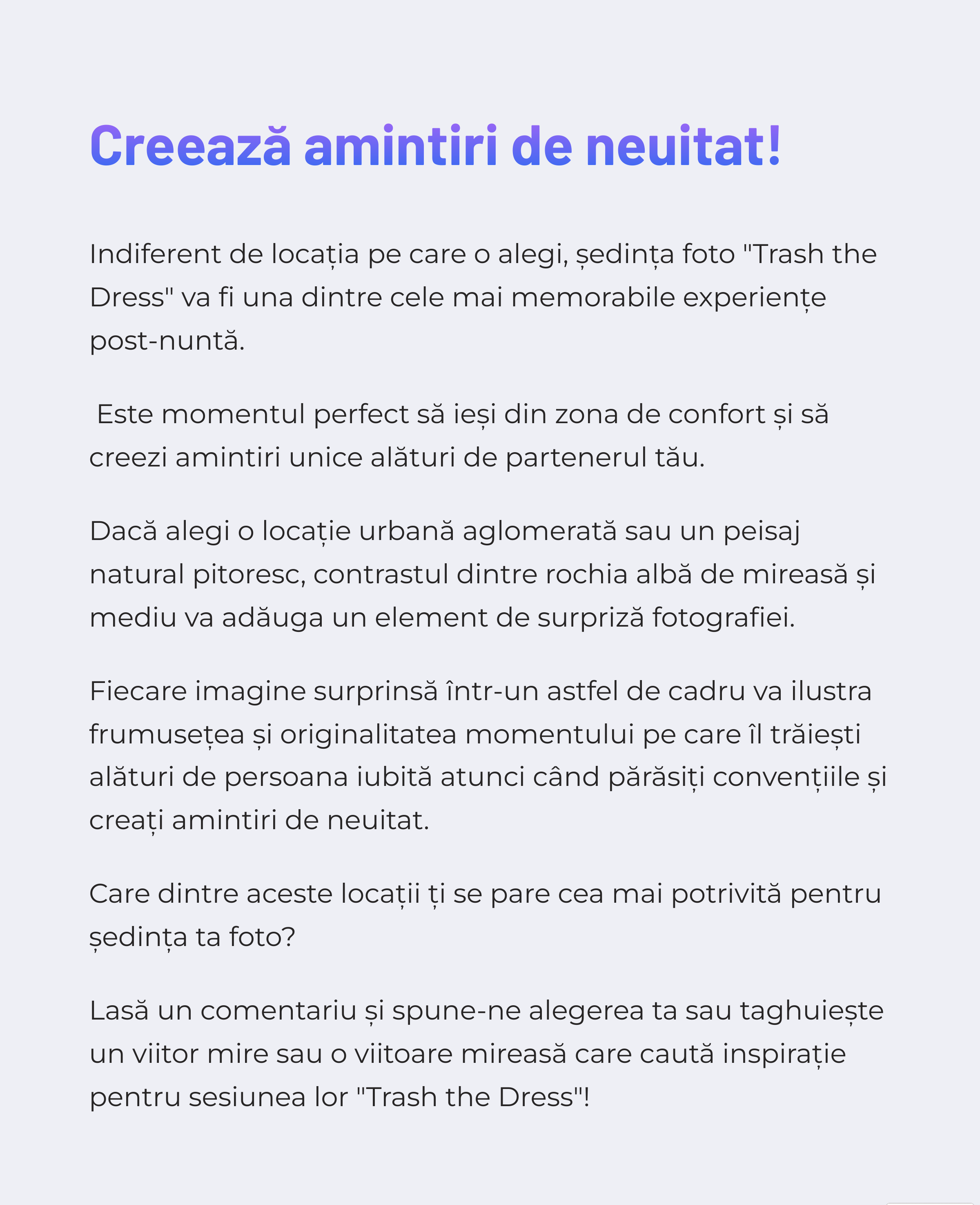 Locatii sedinta foto „Trash the Dress”