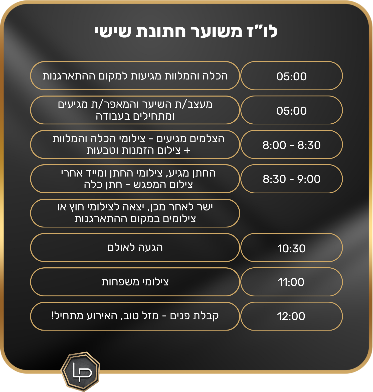 לו"ז יום החתונה. לופו צלמים — צילום חתונות ואירועים