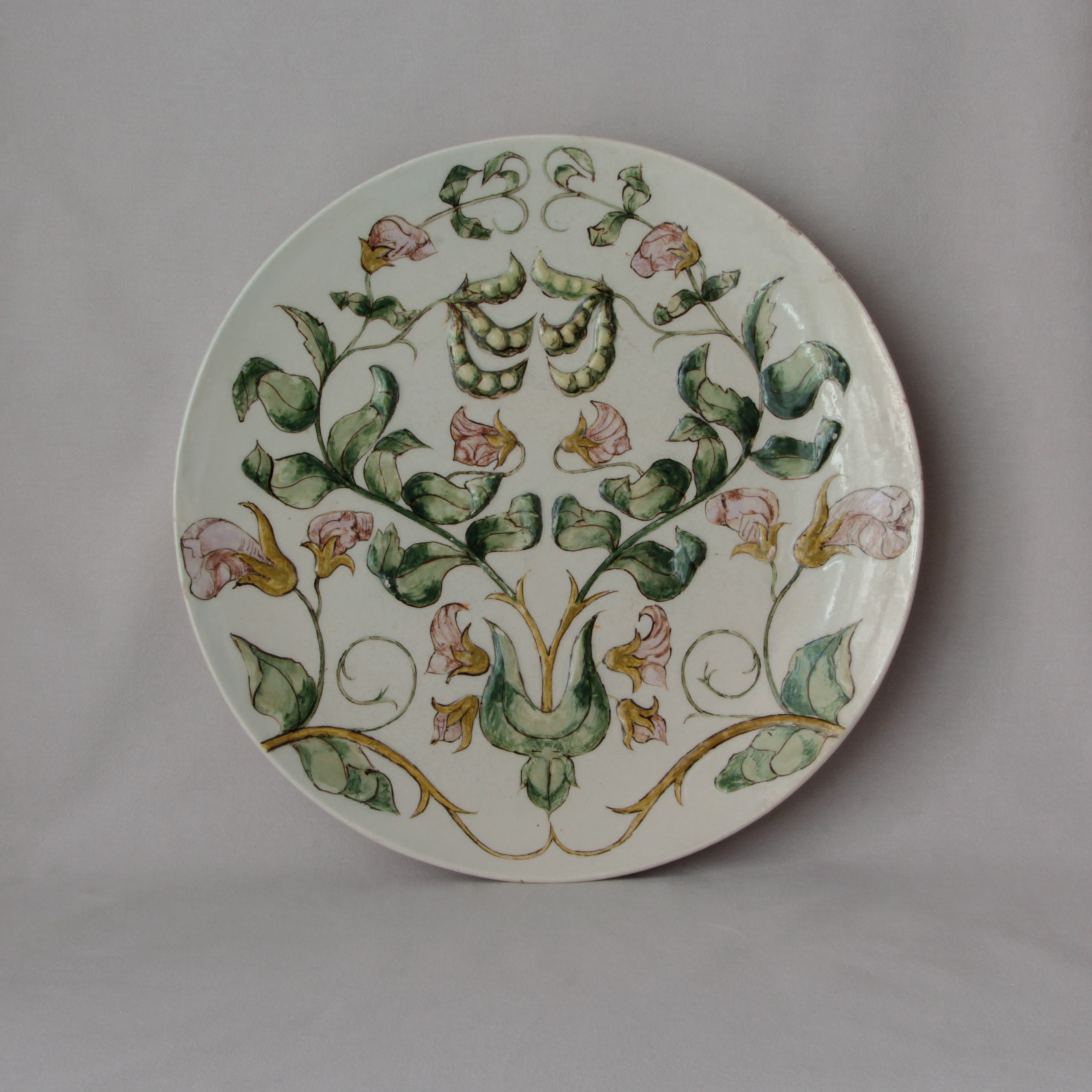 Decorative antique plate "Sweet peas" with hand-painted 1891
