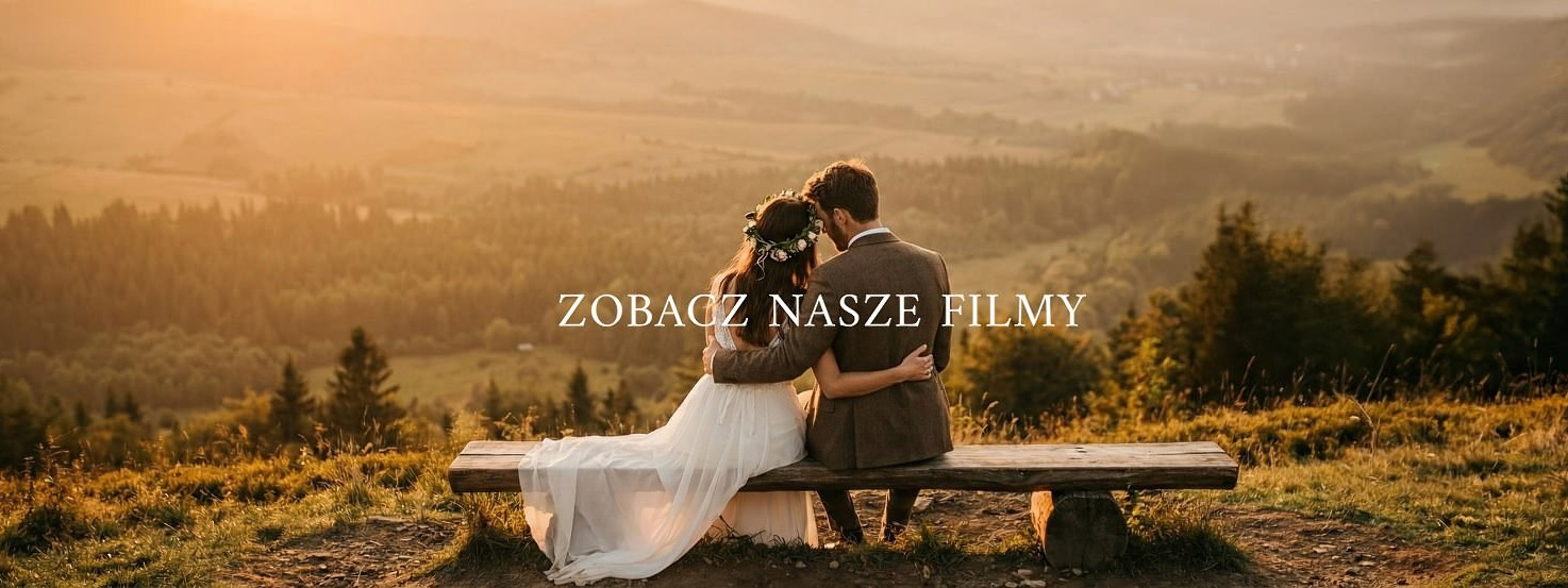 Para młoda siedząca na ławce i podziwiająca zachód słońca w górach - kadr z filmu ślubnego Zapisane Historie.