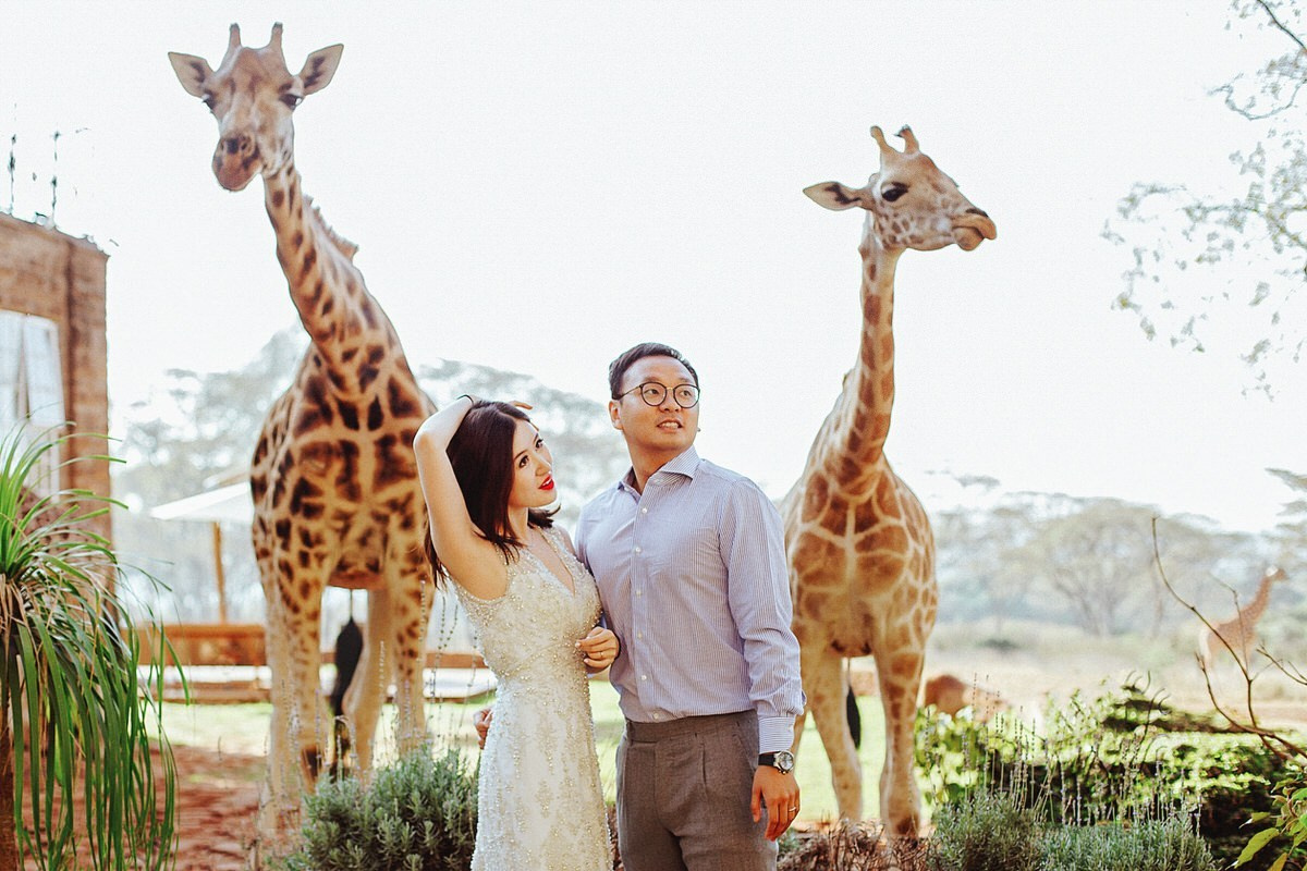 Giraffe Manor Kenya wedding portraits for luxury destination couple
