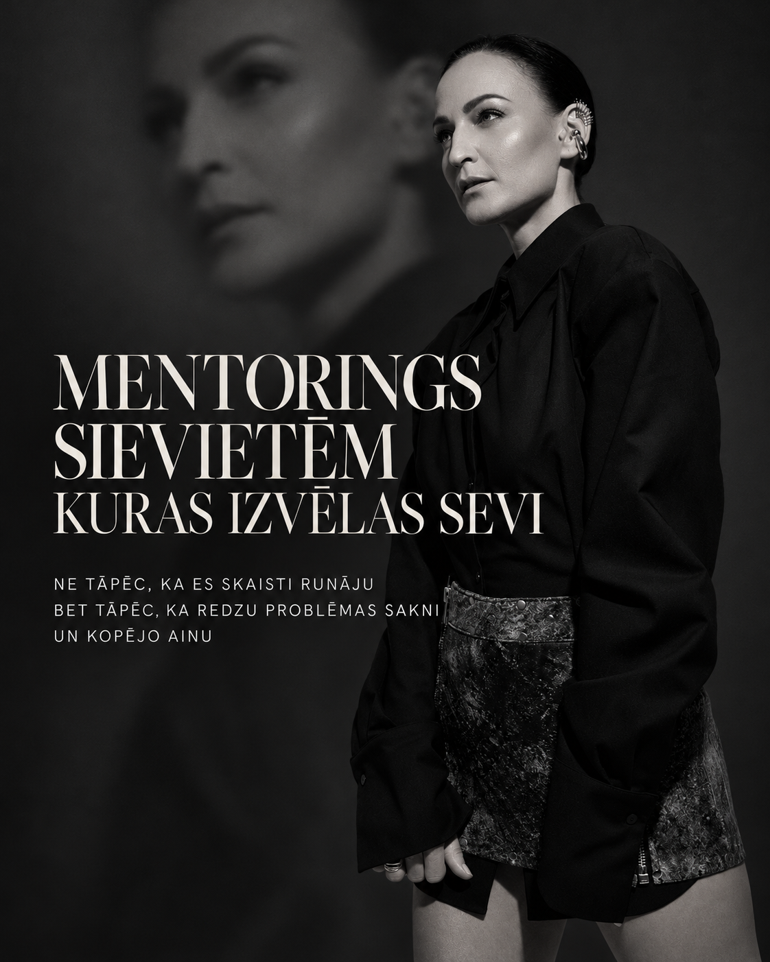 Nadja Kraukle, personīgā zīmola mentore sievietēm, melnbalta infografika Mentorings sievietēm, kuras izvēlas sevi
