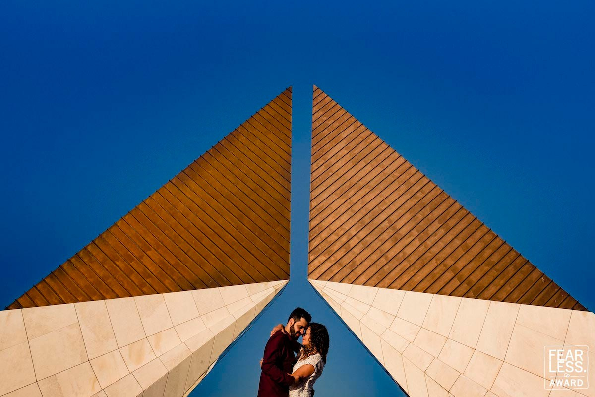 Creative wedding portrait in Lisbon architecture — Fearless Award by Nuno Lopes