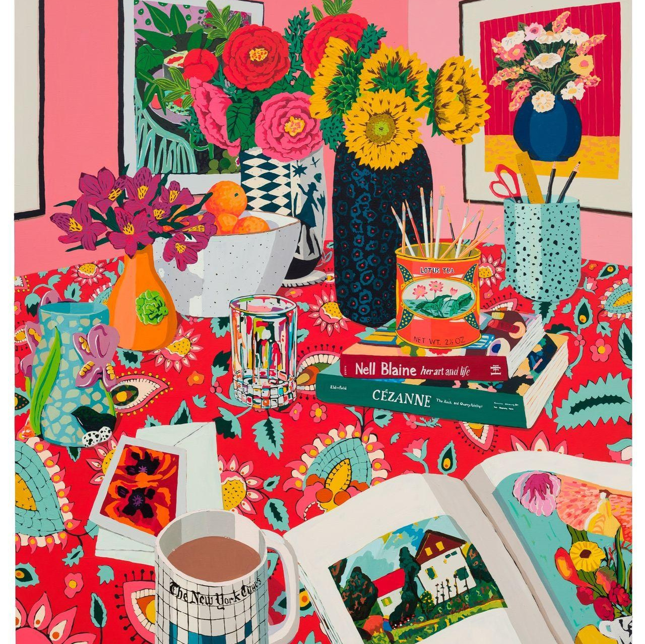  a vibrant still life painting titled Studio Table by contemporary artist Hilary Pecis.