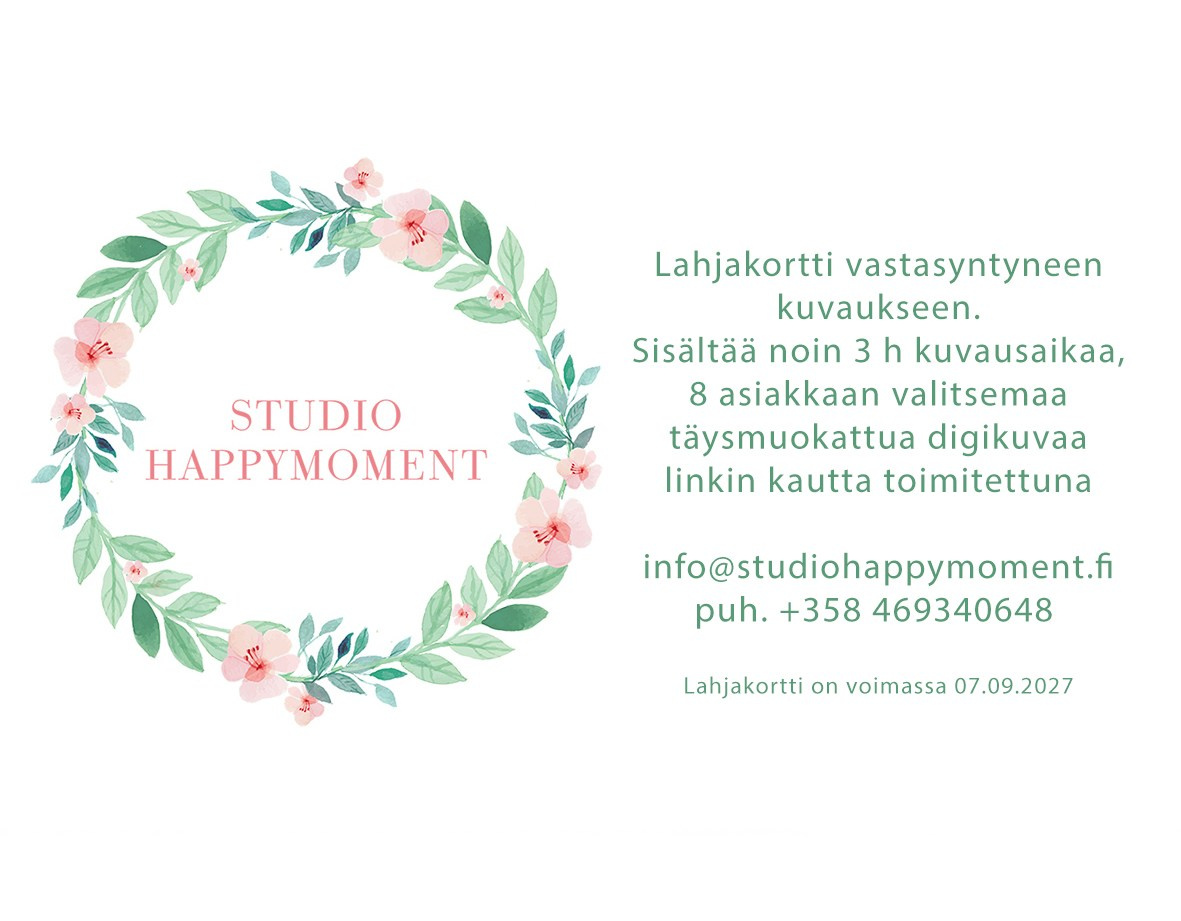 Lahjakortti summalle 320. StudioHappyMoment | Hääkuvaaja Helsinki, tunteikas ja dokumentaarinen kuvaus