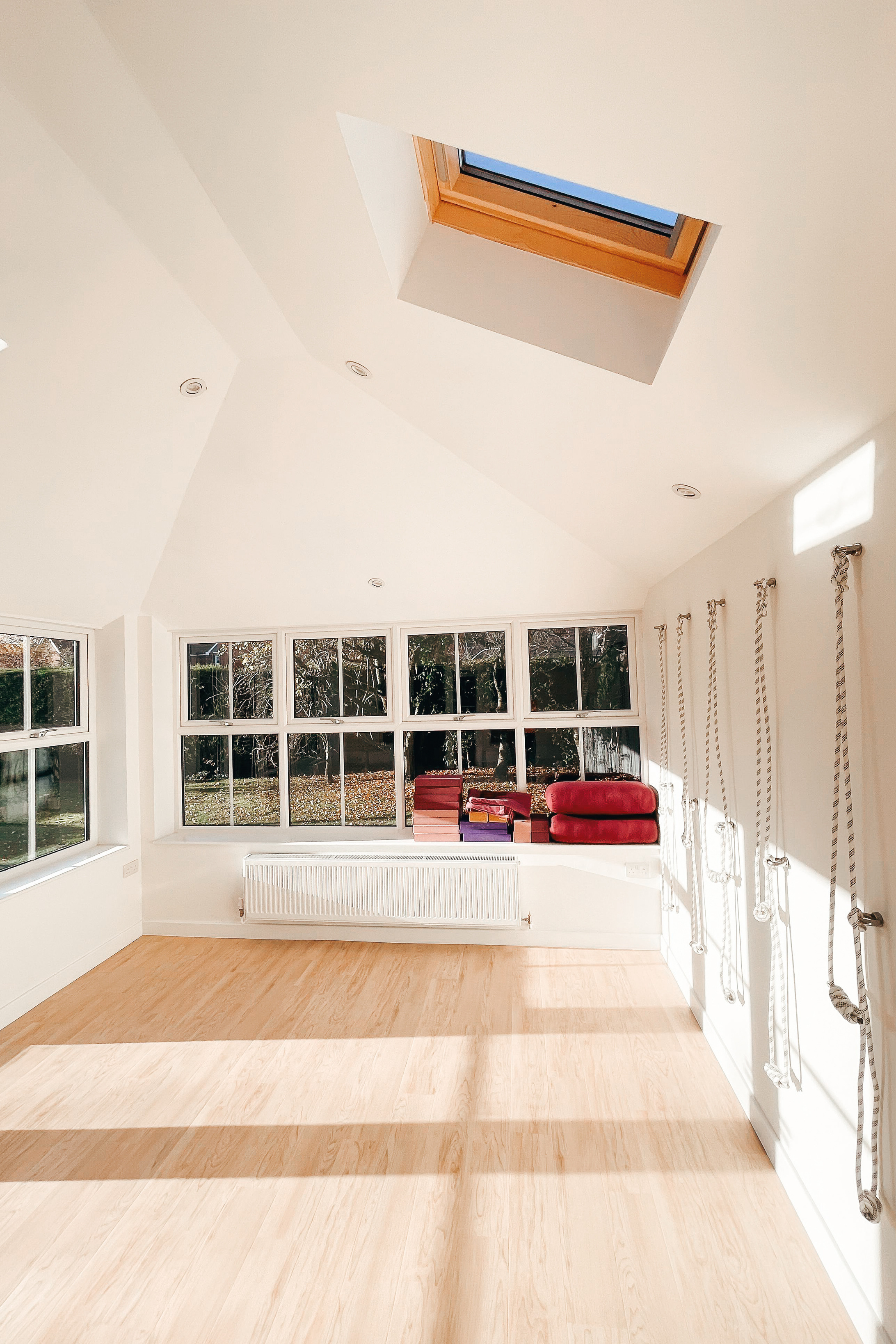 Iyengar yoga studio with sunlight in Solihull.