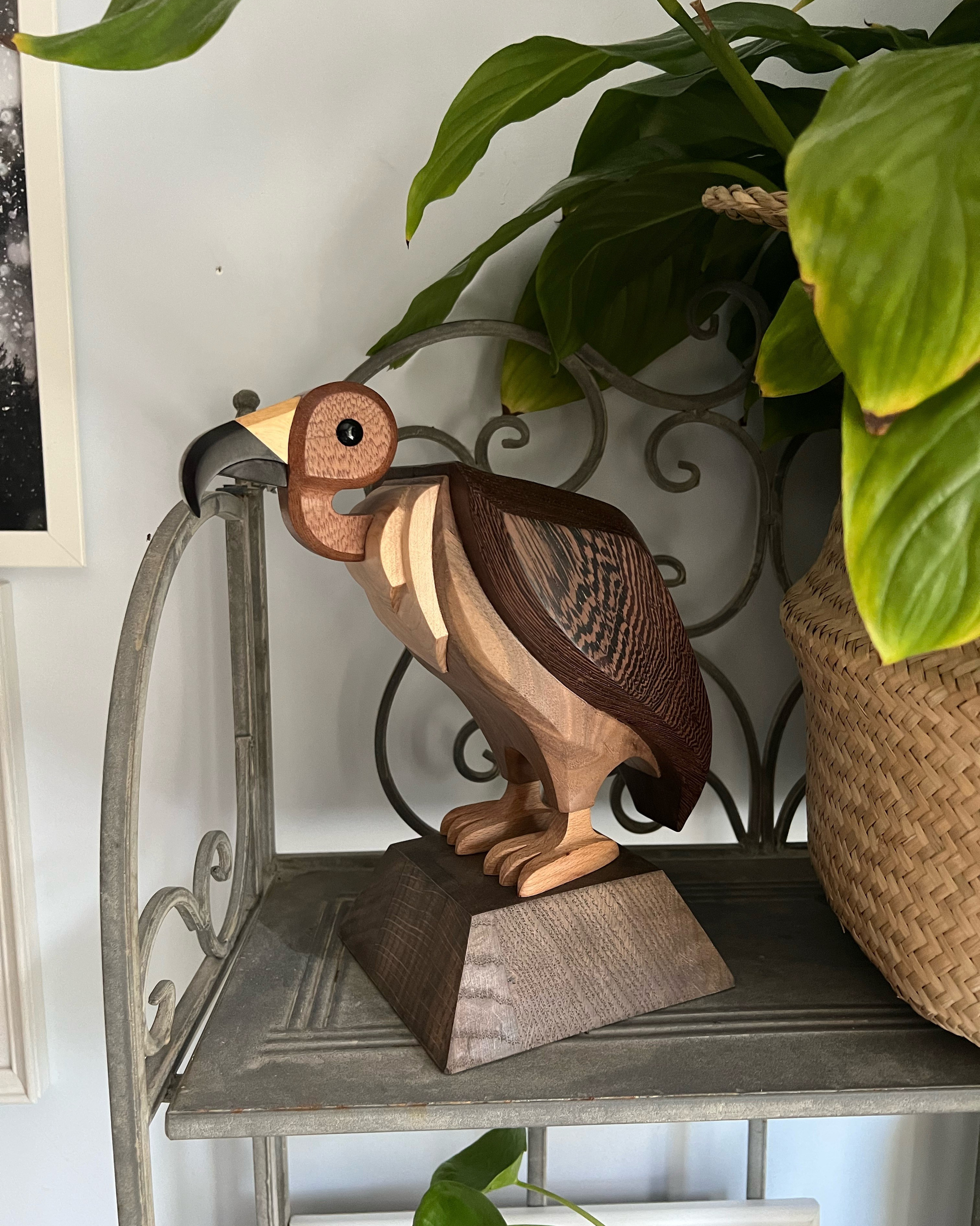 Vulture. Wood carving. Unique decorative sculptures for interior