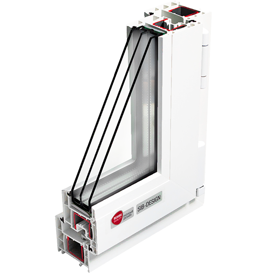 Профильная система Rehau белого цвета с двухкамерным стеклопакетом.