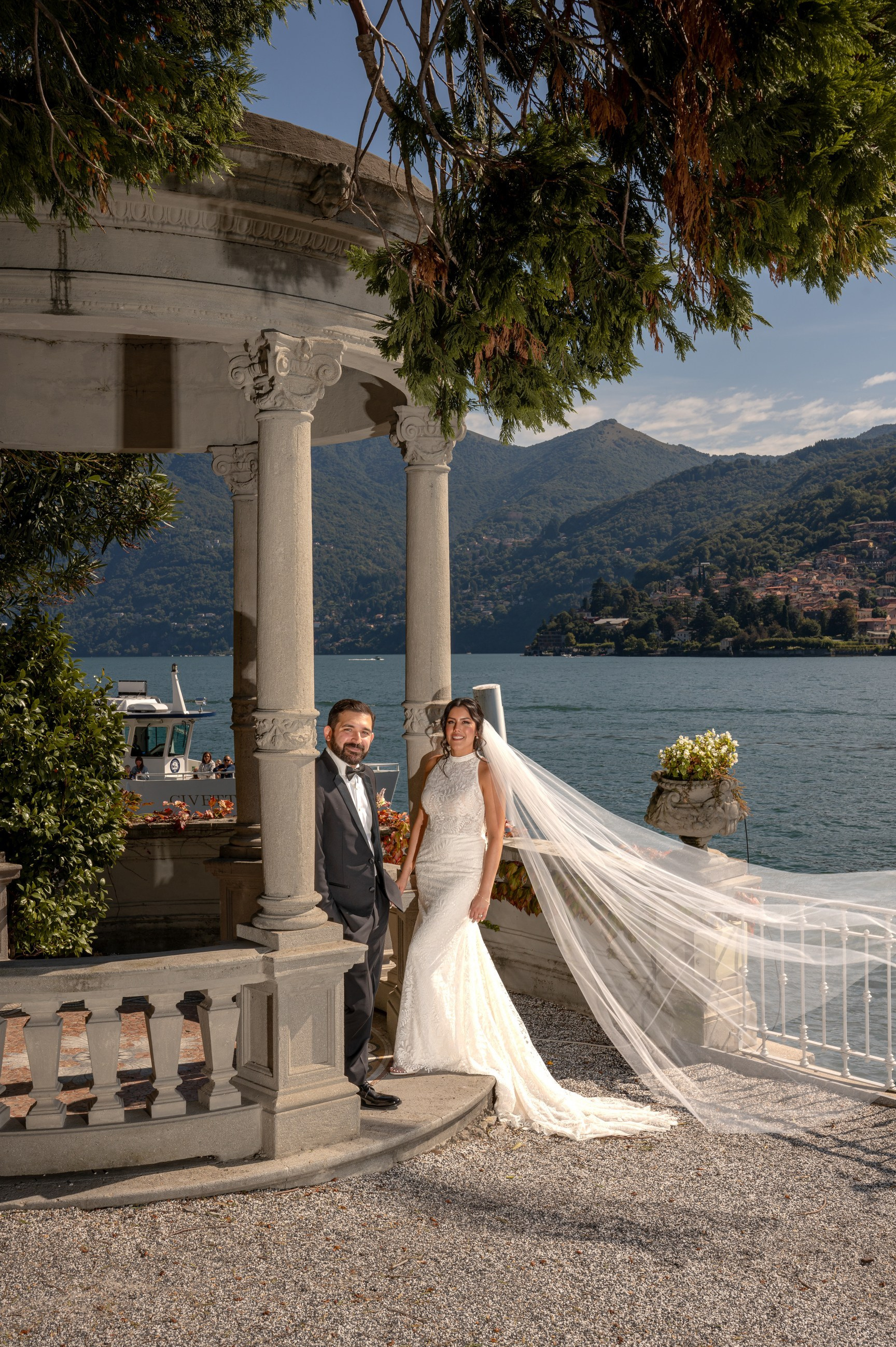 Wedding couple by a lake — ceremony in Italy