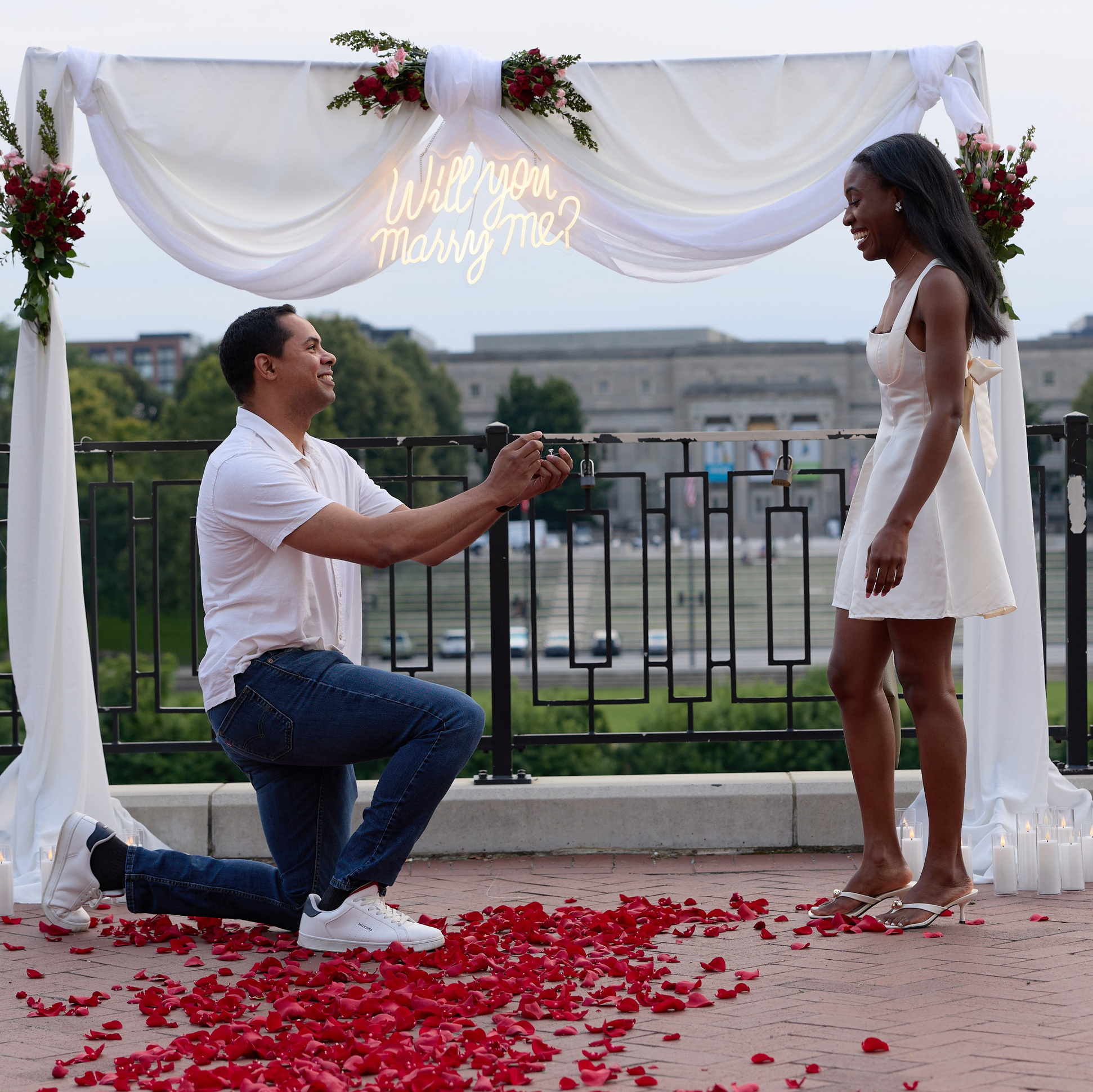 Romantic Surprise Proposal at East Bank Park in Columbus. Kovyphoto