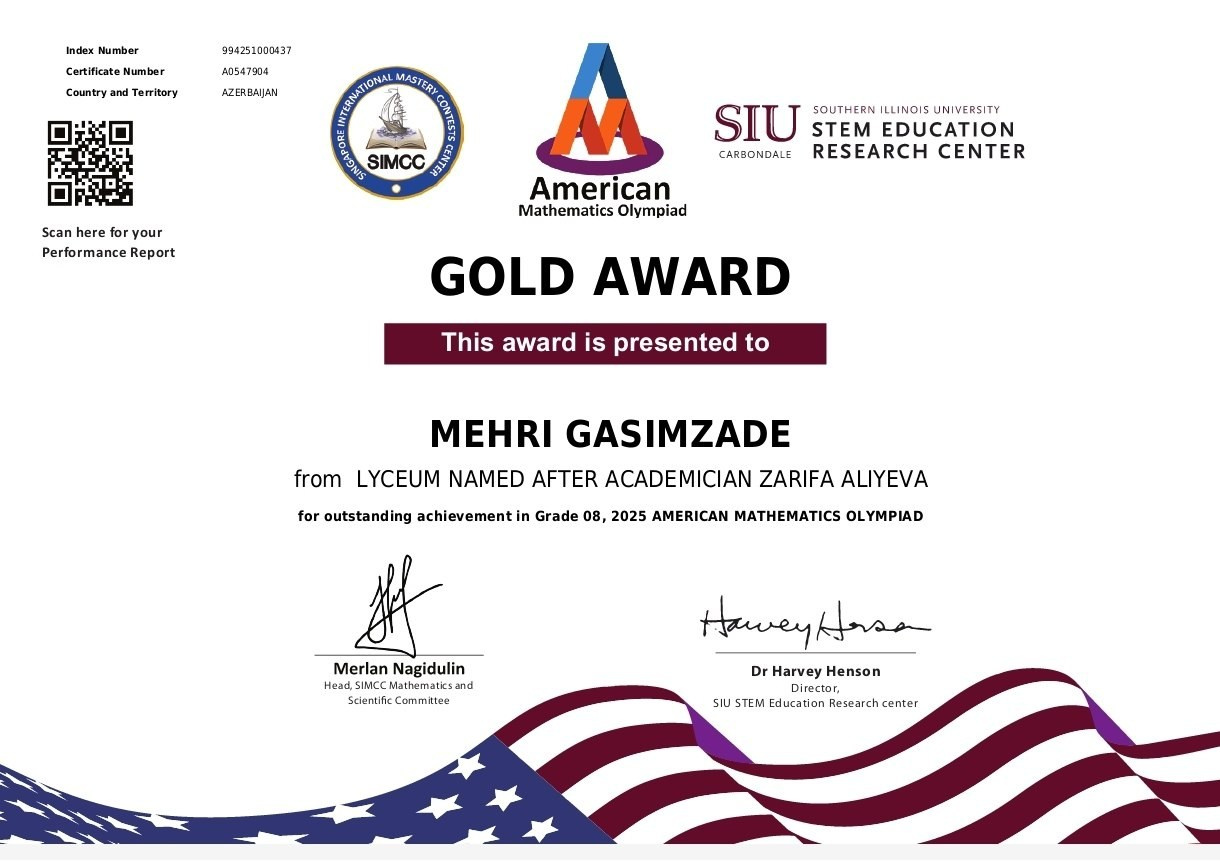 AMO Award Ceremony-Success of the Virtual American Spaces Math Club Founded by Juneyd Ganbarov. IIMACS — The International Institute of Mathematics, AI & Computer Science