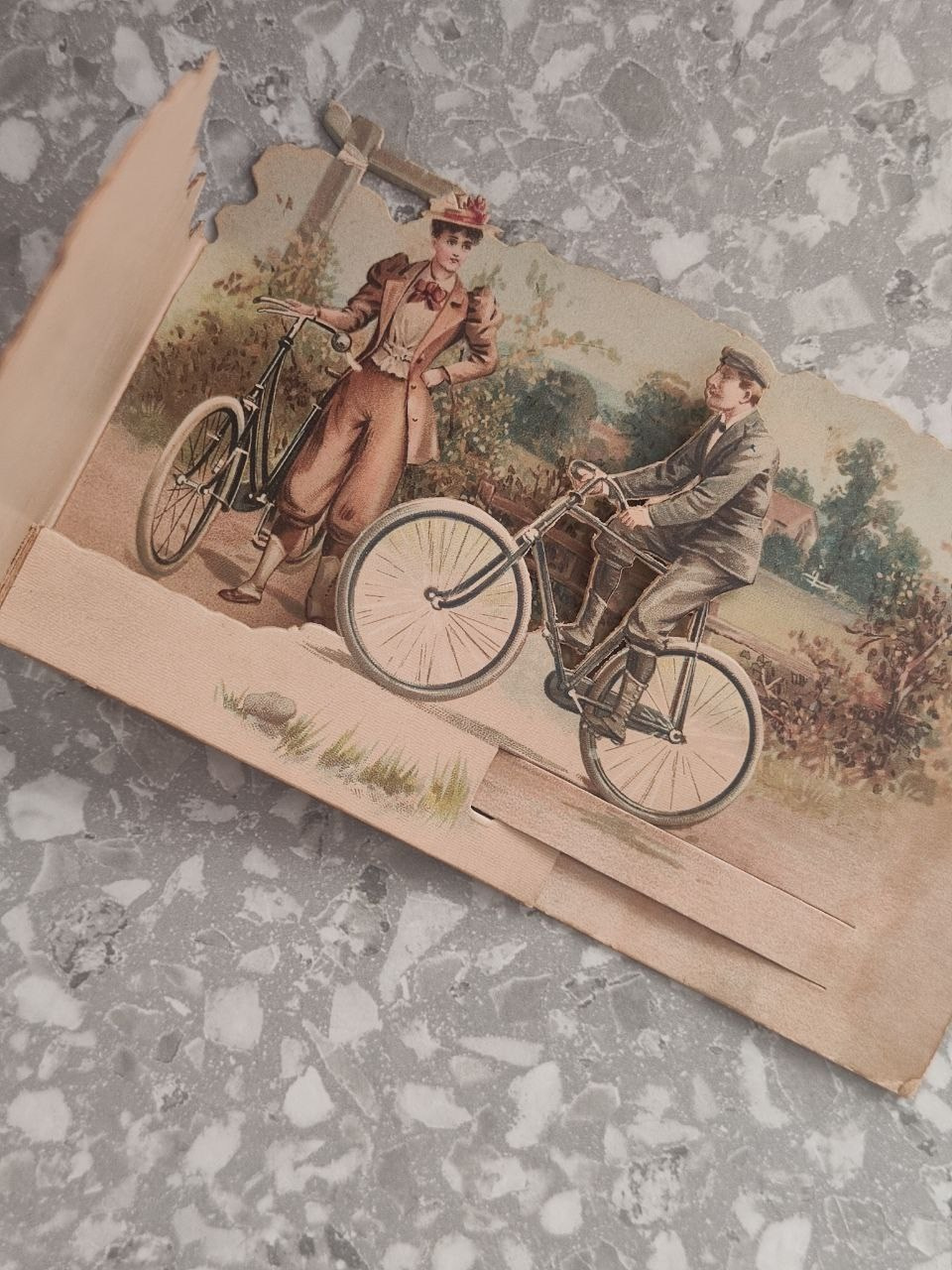 Vintage animated postcard — man on bicycle. Photographer, collector of vintage postcards, and creator of stories at the intersection of the past and the personal. Irina Dainakova