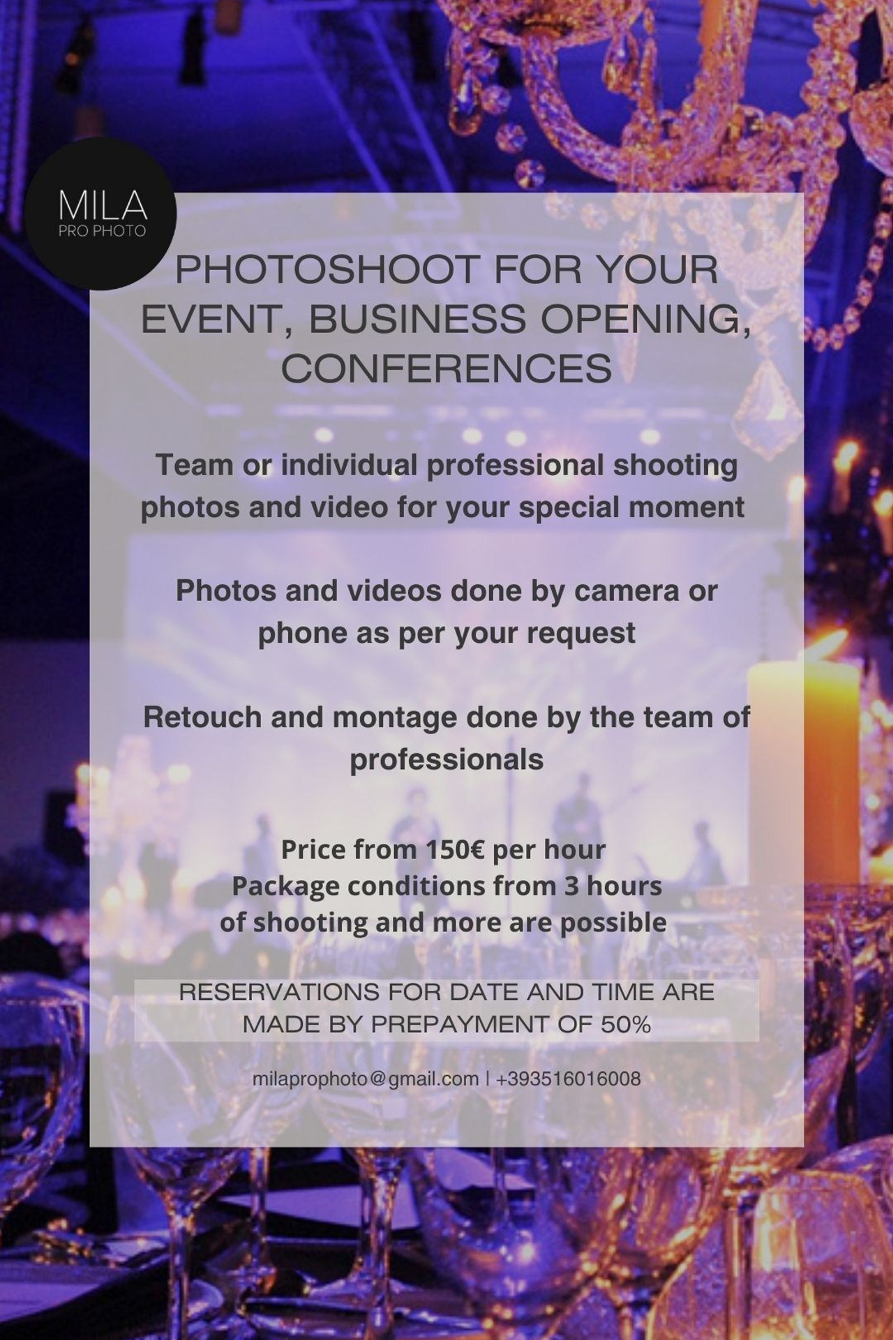 Price List. Photographer in Milan |Mila Pro Photo